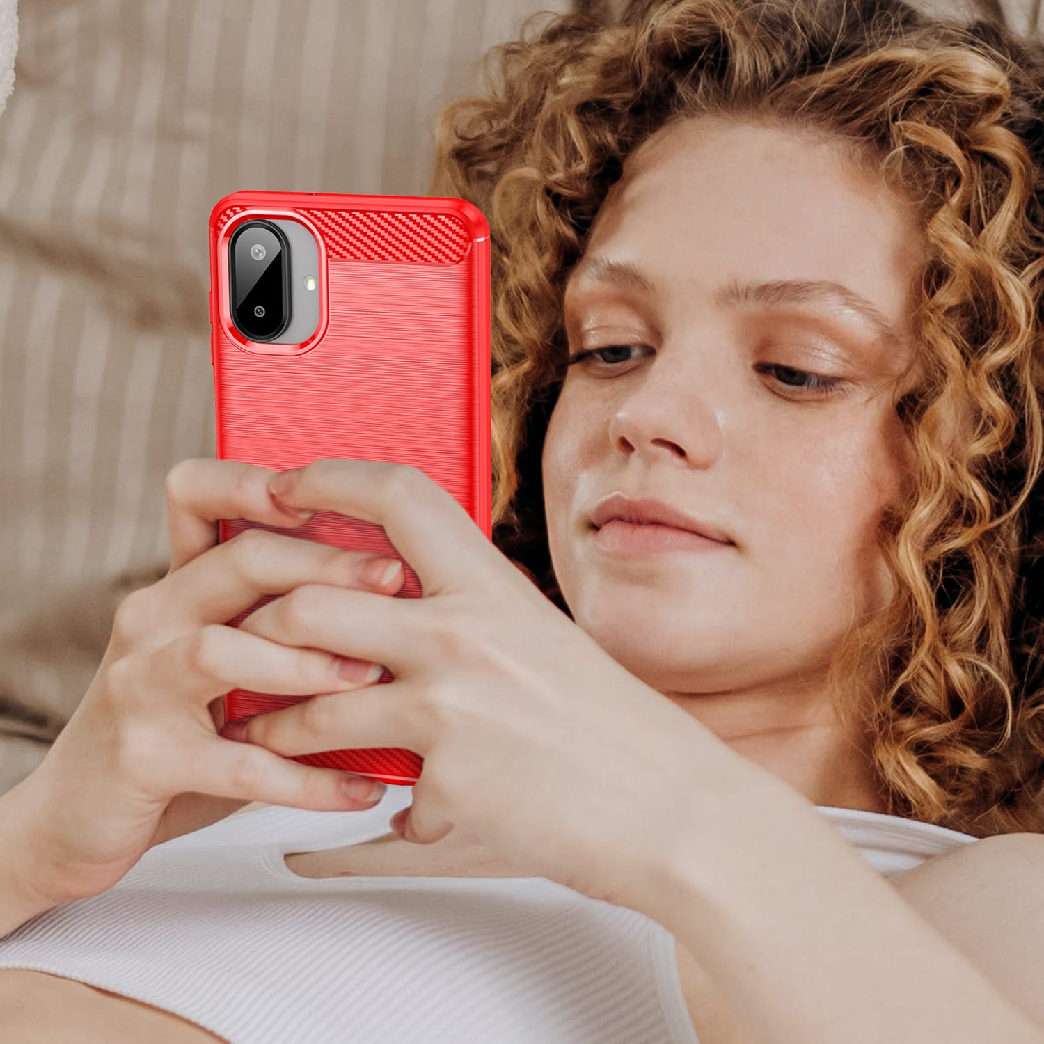 Samsung A07 Carbon Fibre TPU Case Slim Shockproof Cover Red