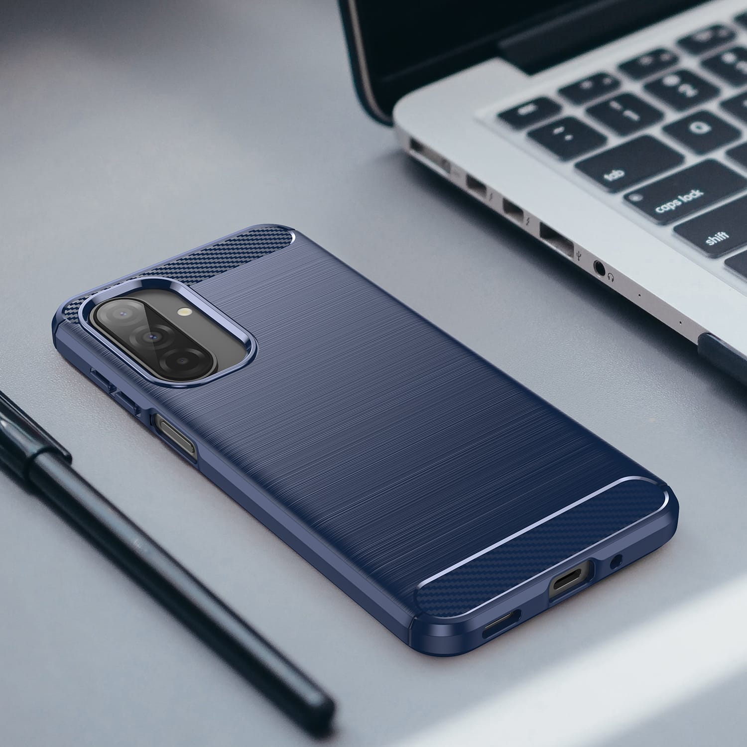 Samsung A17-5G Carbon Fibre TPU Case Slim Shockproof Cover Navy