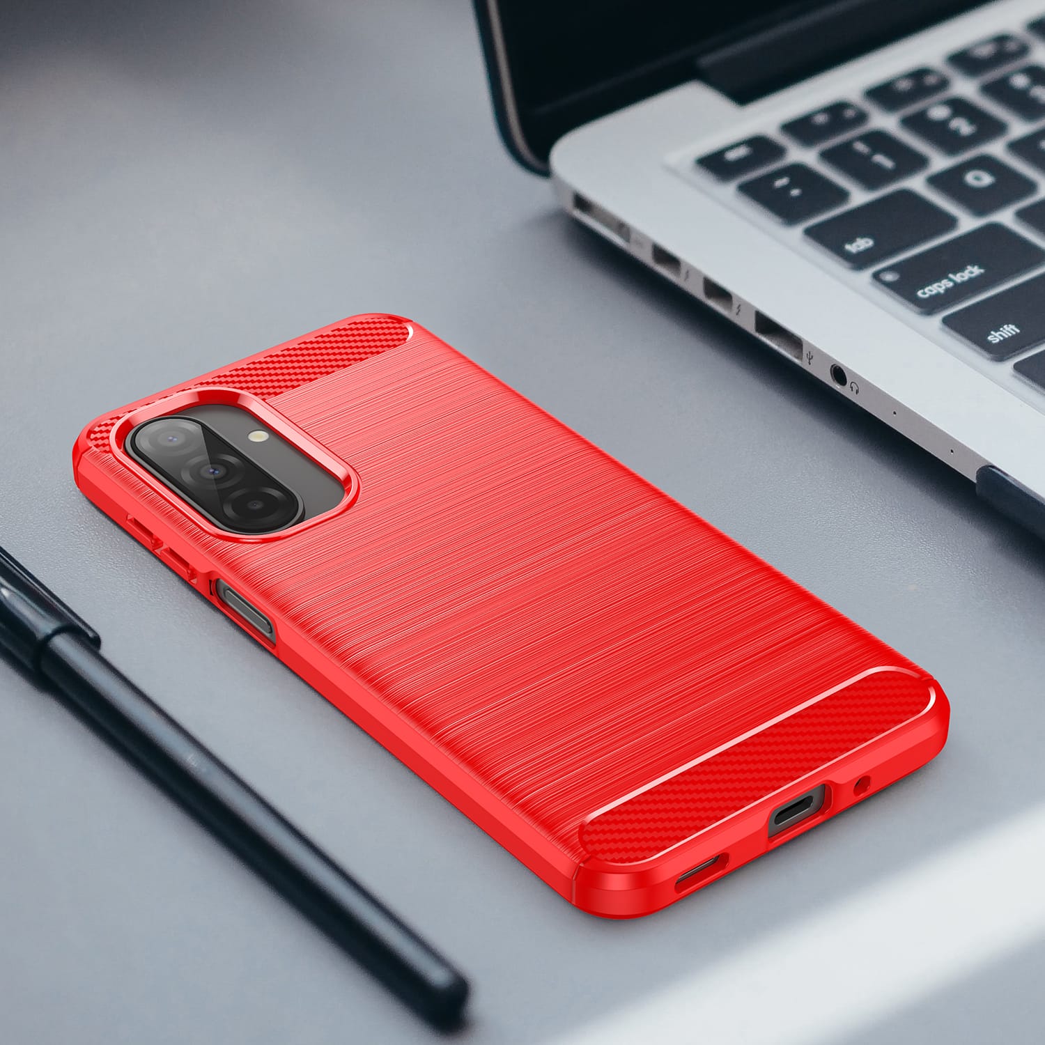 Samsung A17-5G Carbon Fibre TPU Case Slim Shockproof Cover Red