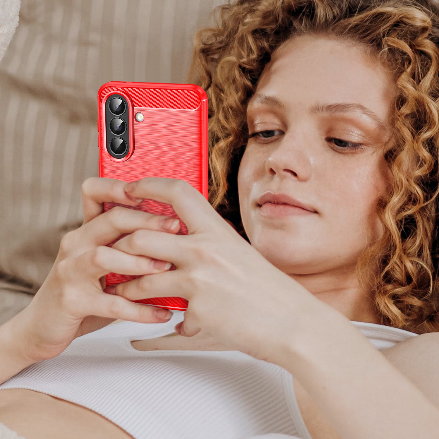 Samsung A57 5G Carbon Fibre TPU Case Slim Shockproof Cover Red
