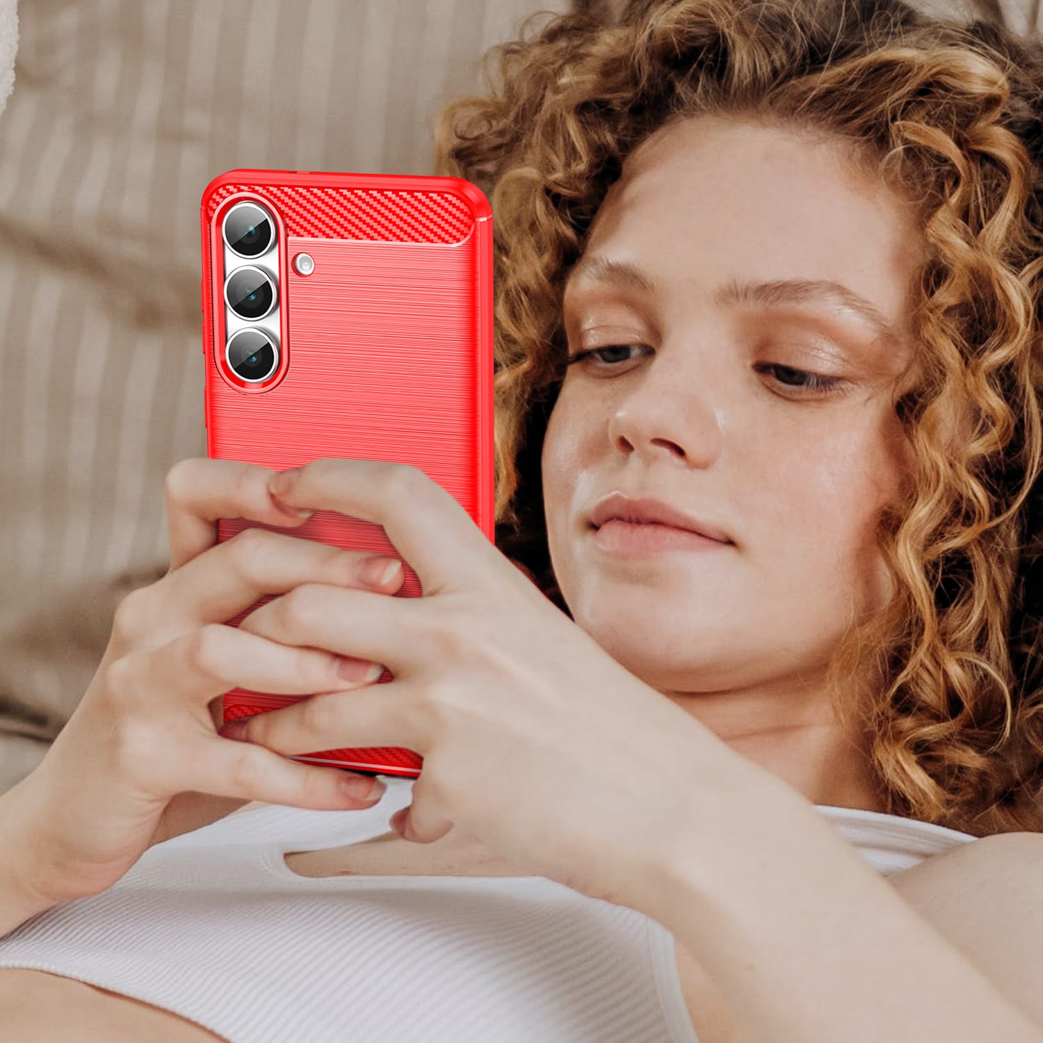Samsung S25FE Carbon Fibre TPU Case Slim Shockproof Cover Red