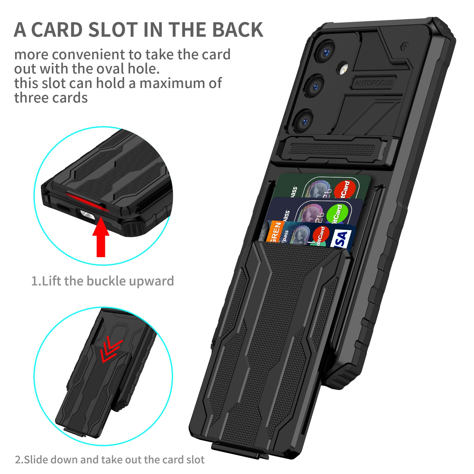 Samsung S26 Plus Heavy Duty Kickstand Card Holder Case Shockproof Black