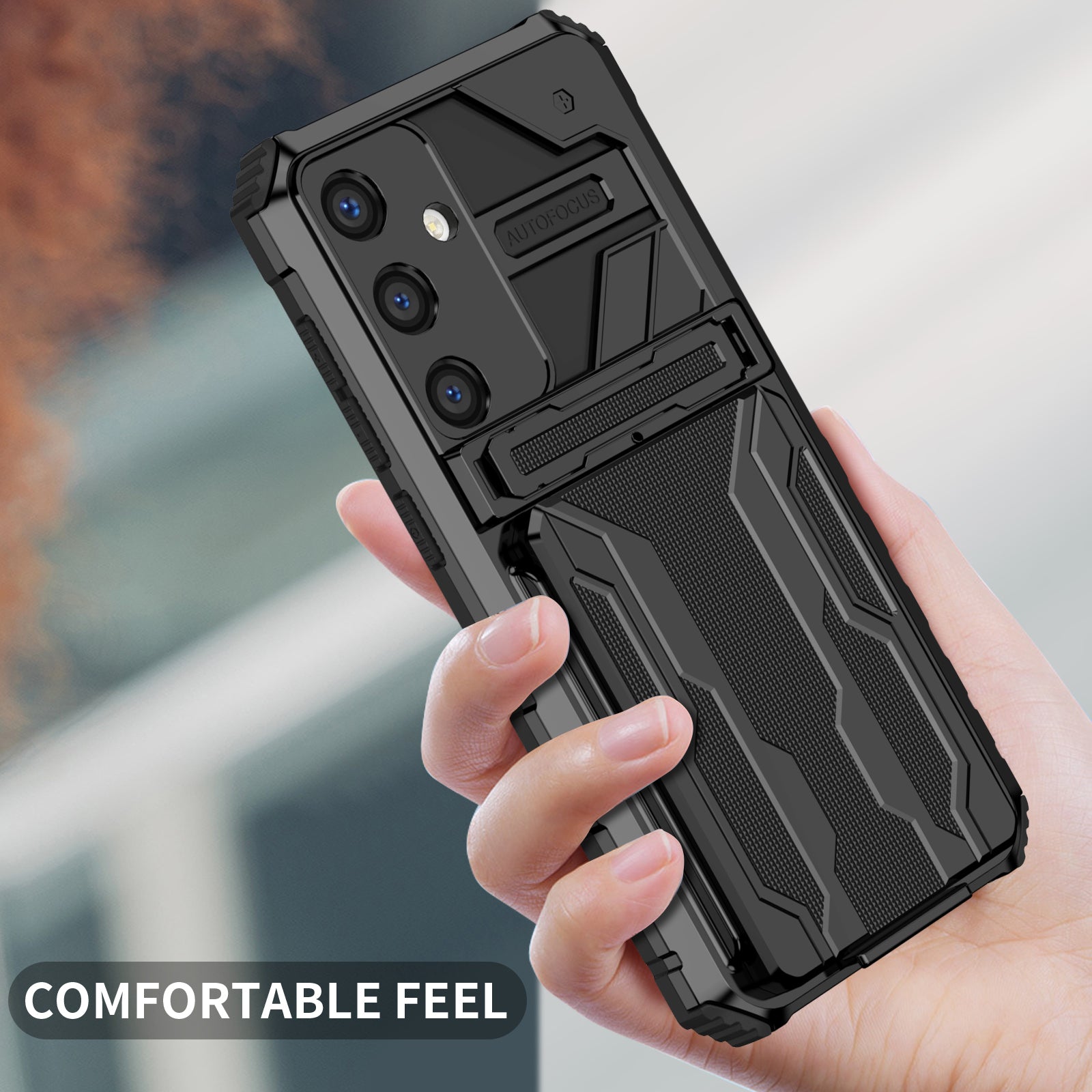 Samsung S26 Plus Heavy Duty Kickstand Card Holder Case Shockproof Black