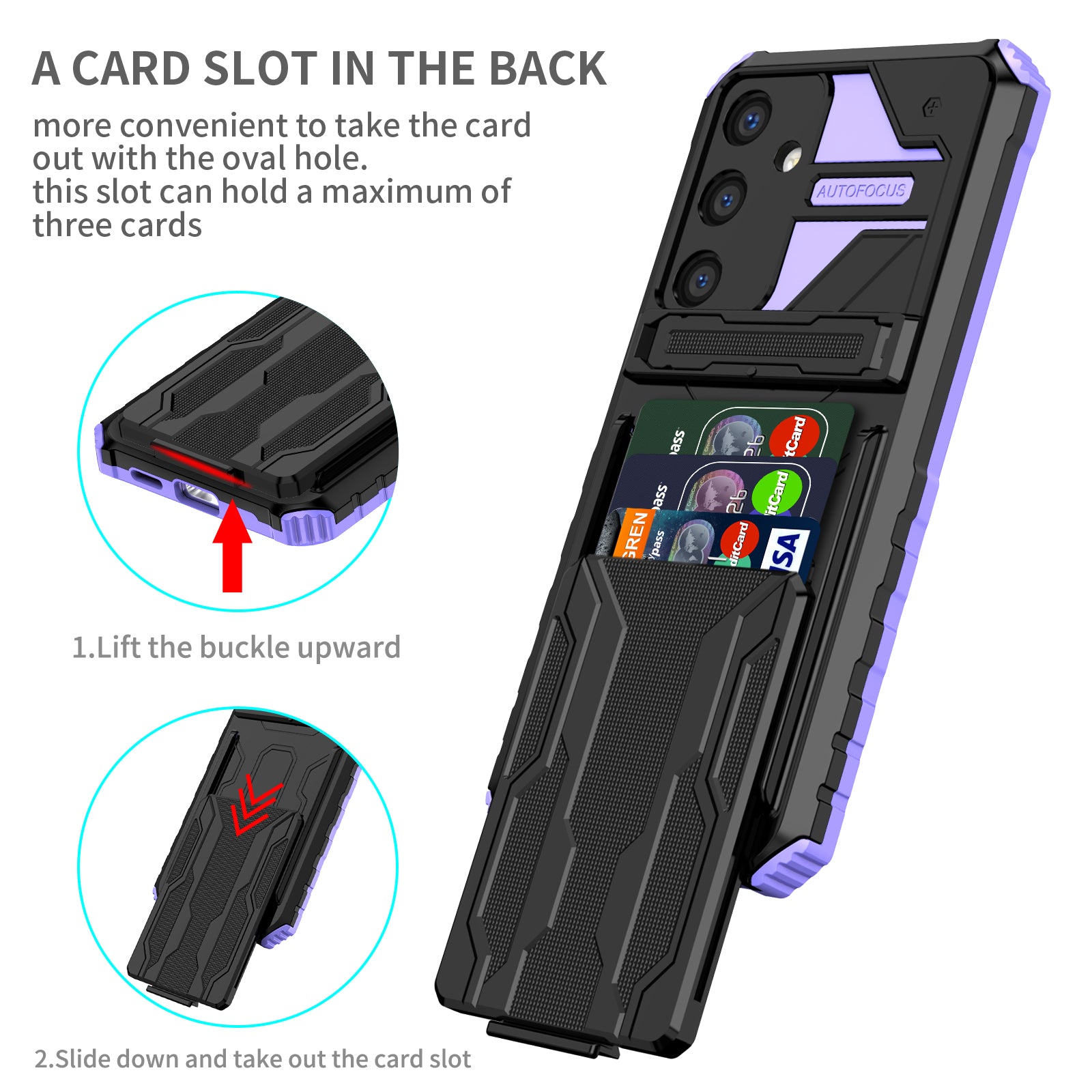 Samsung S26 Plus Heavy Duty Kickstand Card Holder Case Shockproof Purple