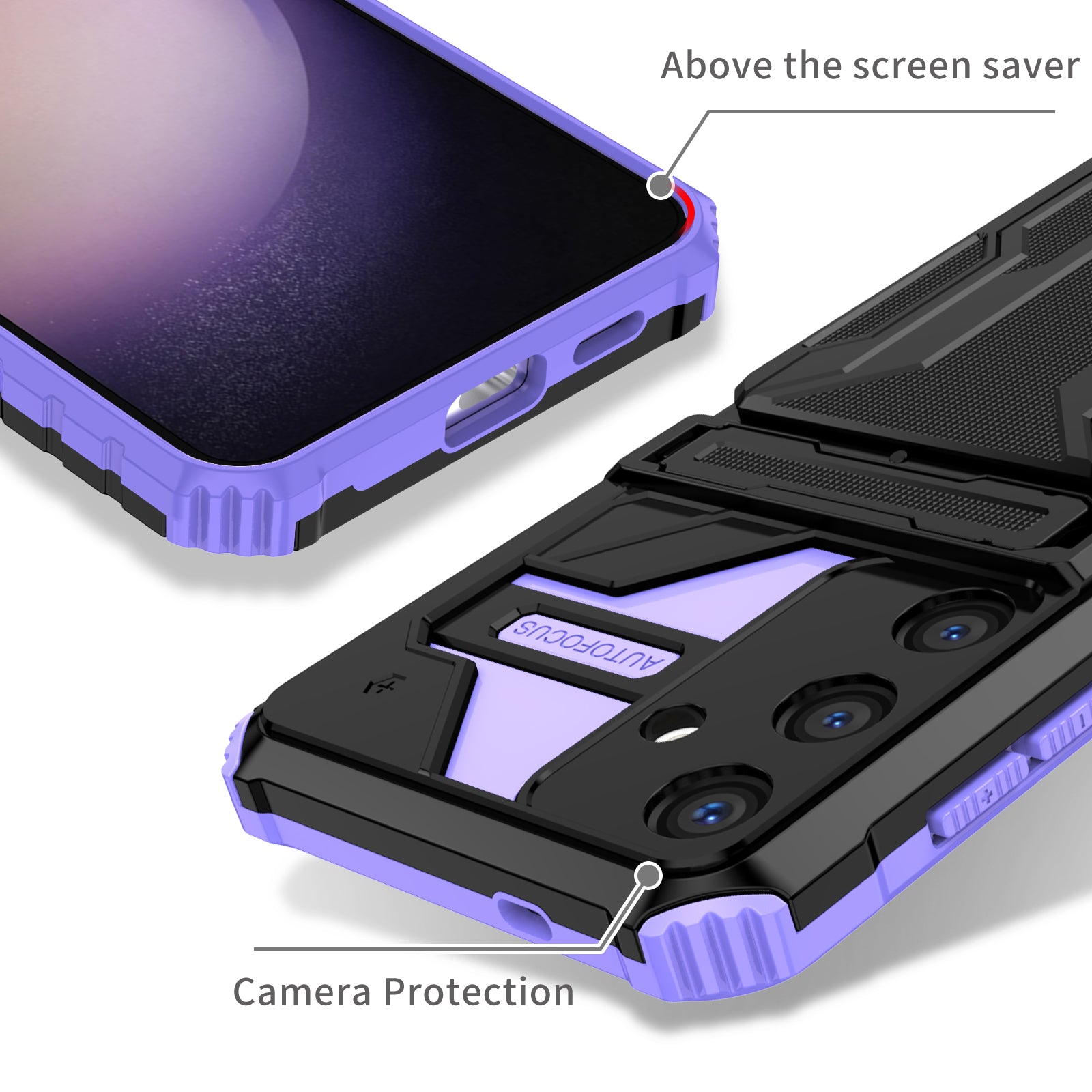 Samsung S26 Plus Heavy Duty Kickstand Card Holder Case Shockproof Purple