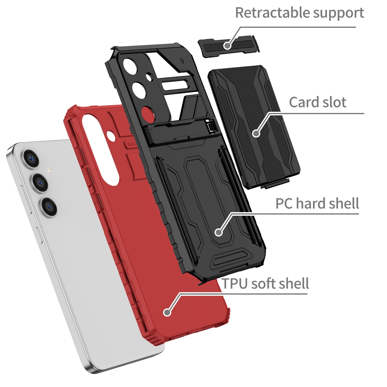 Samsung S26 Plus Heavy Duty Kickstand Card Holder Case Shockproof Red