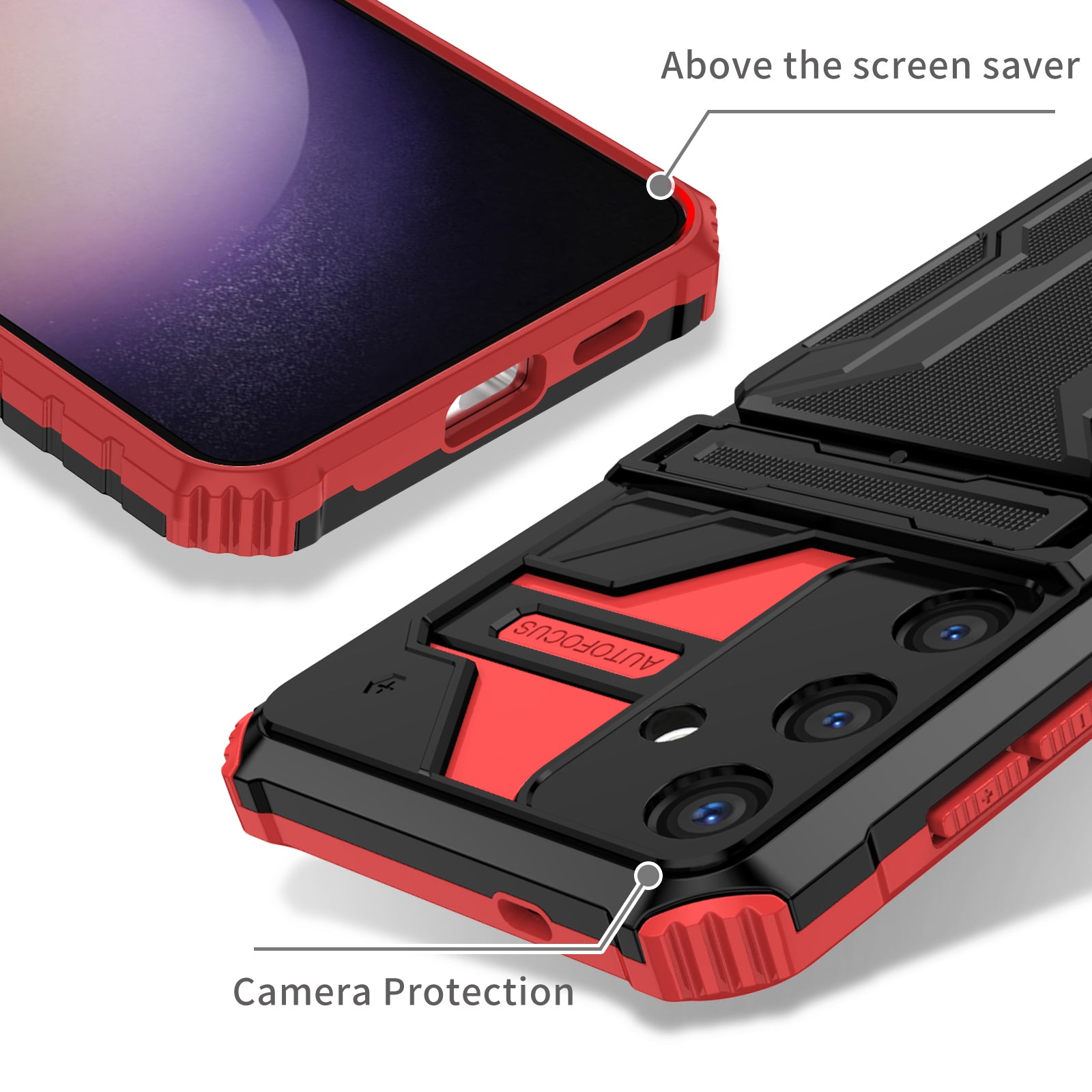 Samsung S26 Plus Heavy Duty Kickstand Card Holder Case Shockproof Red