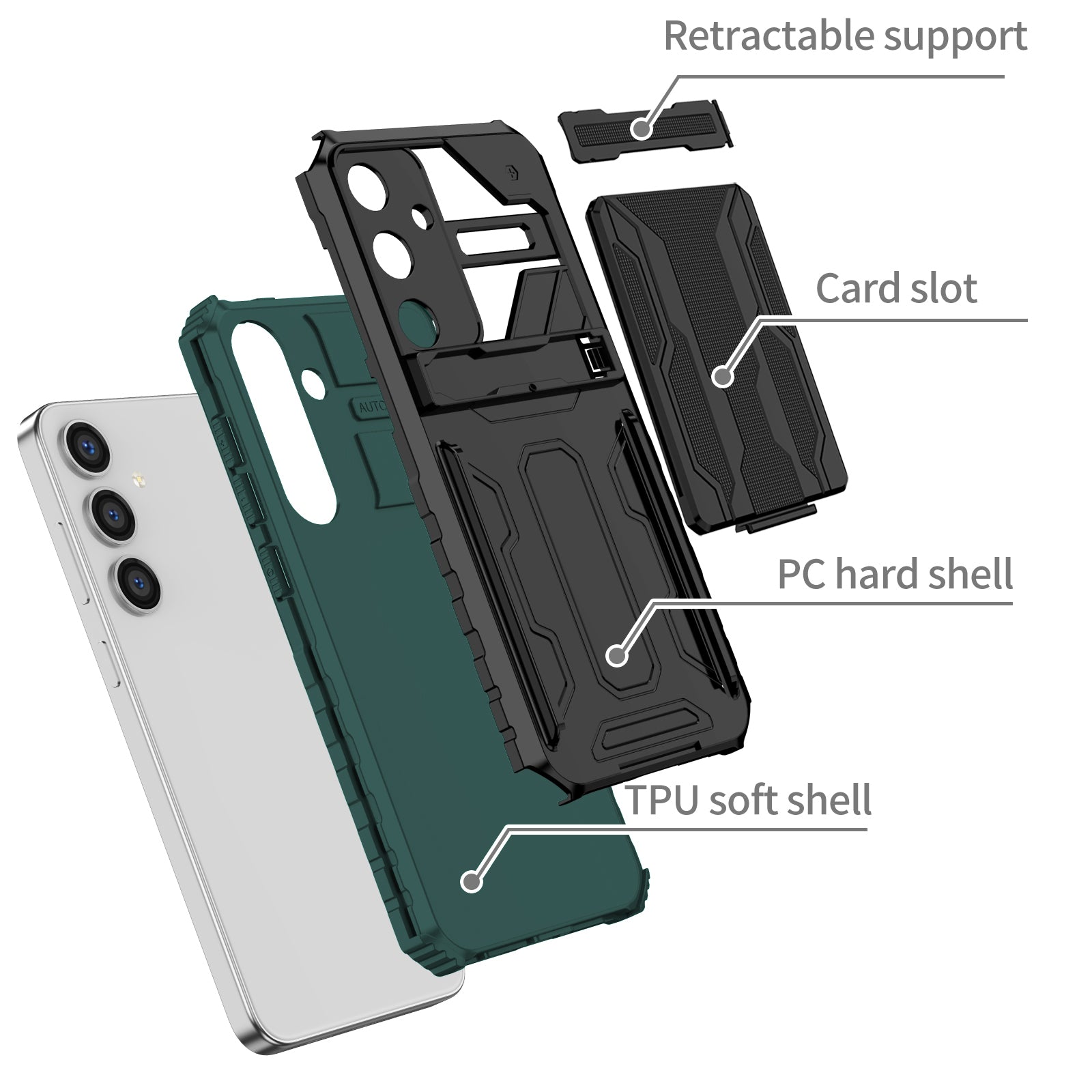 Samsung S26 Plus Heavy Duty Kickstand Card Holder Case Shockproof Teal