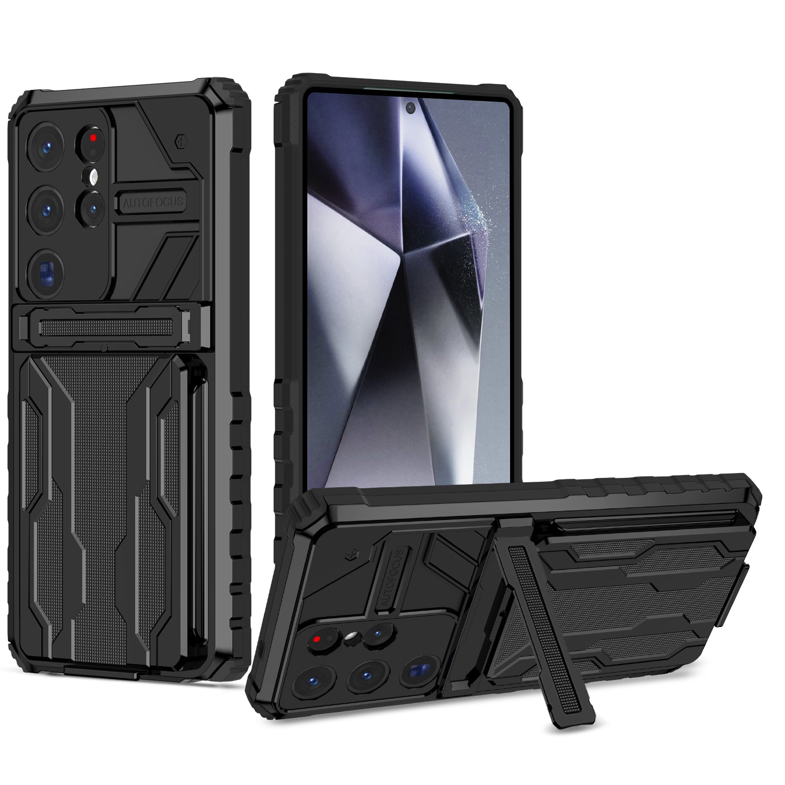 Samsung S26 Ultra Heavy Duty Kickstand Card Holder Case Shockproof Black