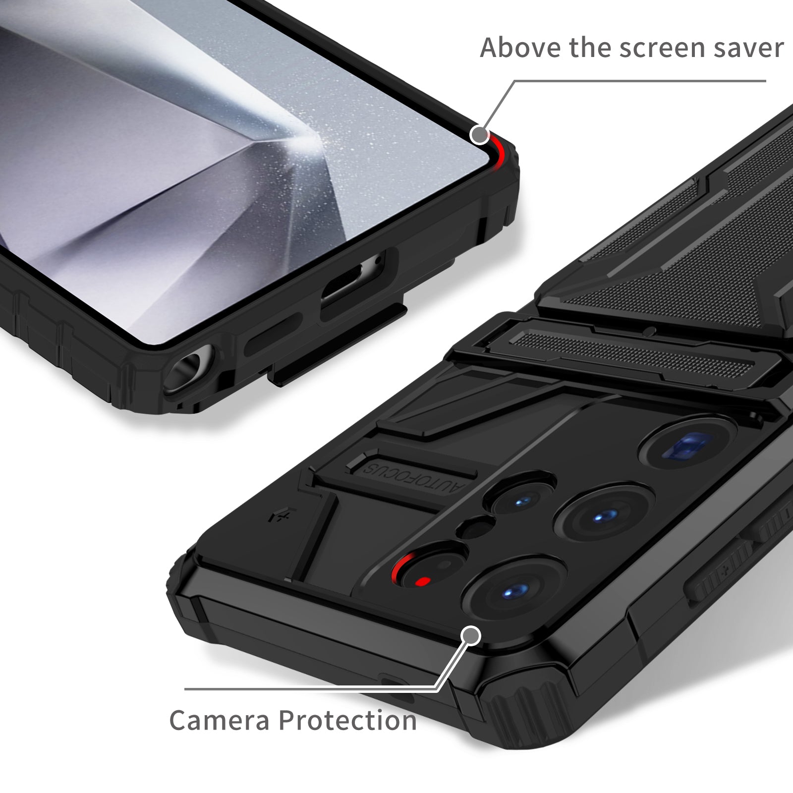 Samsung S26 Ultra Heavy Duty Kickstand Card Holder Case Shockproof Black