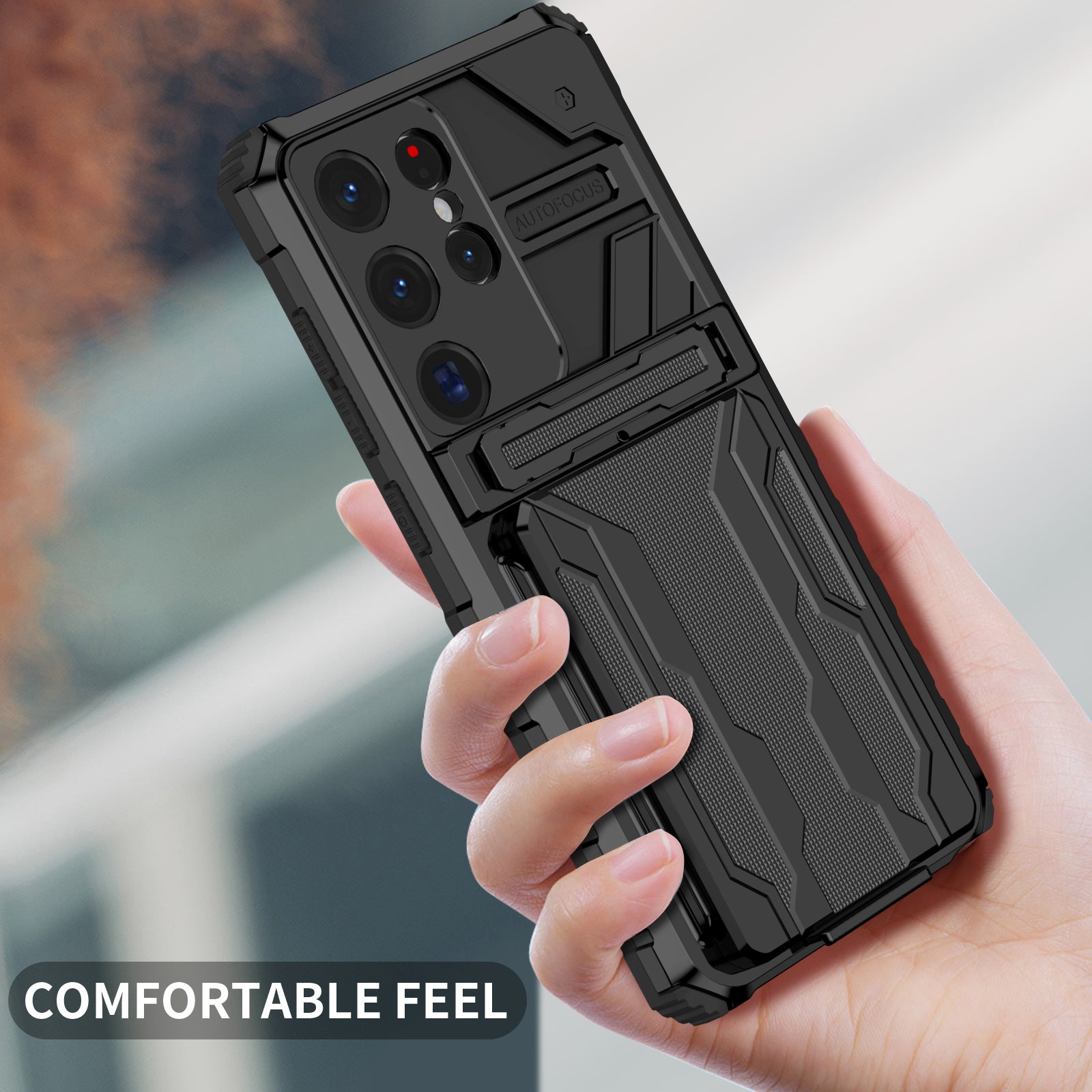Samsung S26 Ultra Heavy Duty Kickstand Card Holder Case Shockproof Black