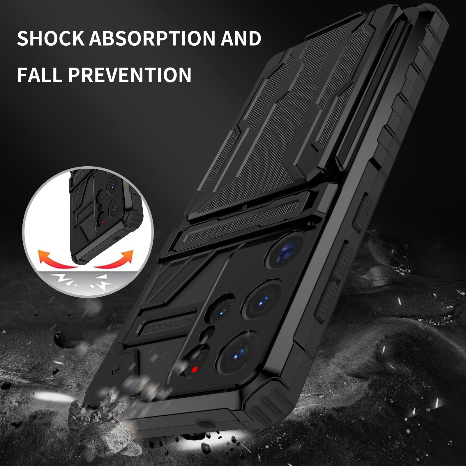 Samsung S26 Ultra Heavy Duty Kickstand Card Holder Case Shockproof Black