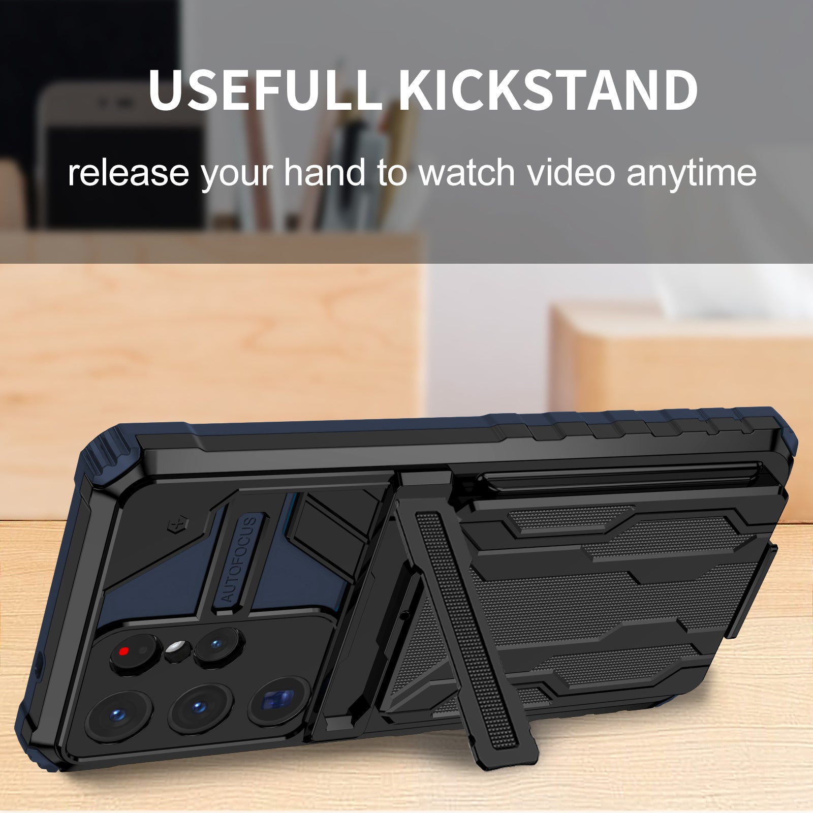 Samsung S26 Ultra Heavy Duty Kickstand Card Holder Case Shockproof Navy
