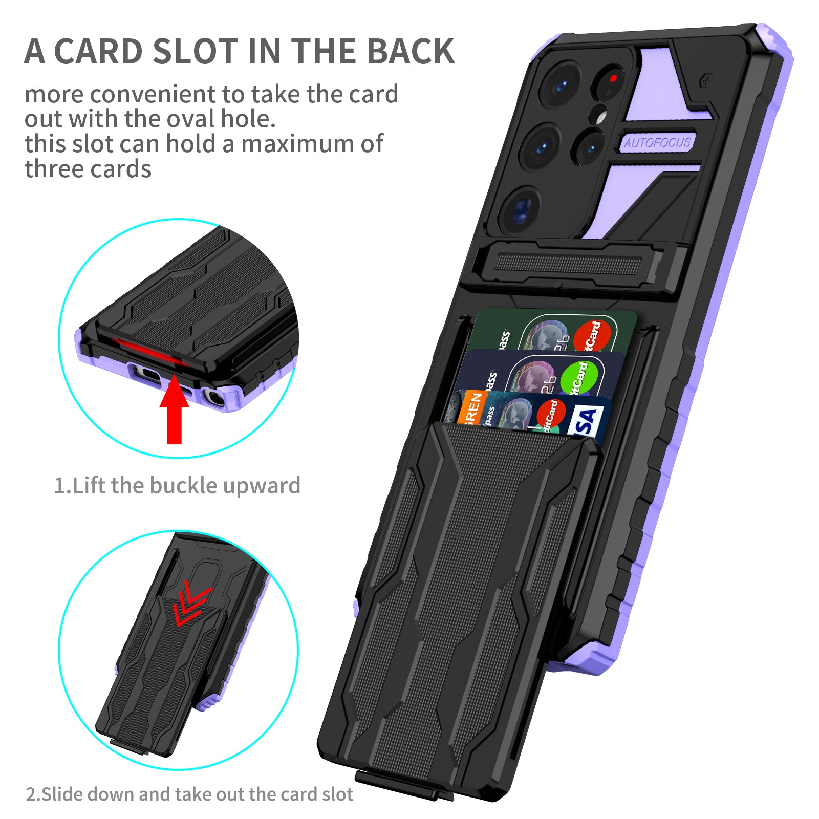 Samsung S26 Ultra Heavy Duty Kickstand Card Holder Case Shockproof Purple