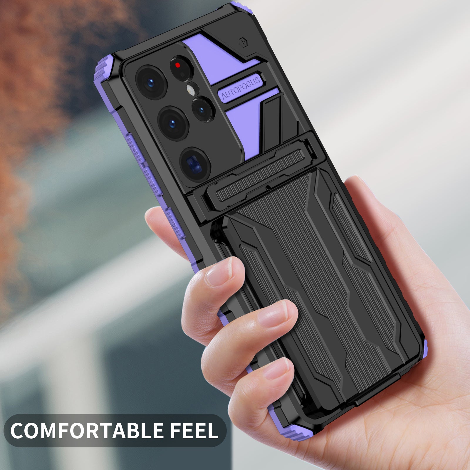 Samsung S26 Ultra Heavy Duty Kickstand Card Holder Case Shockproof Purple