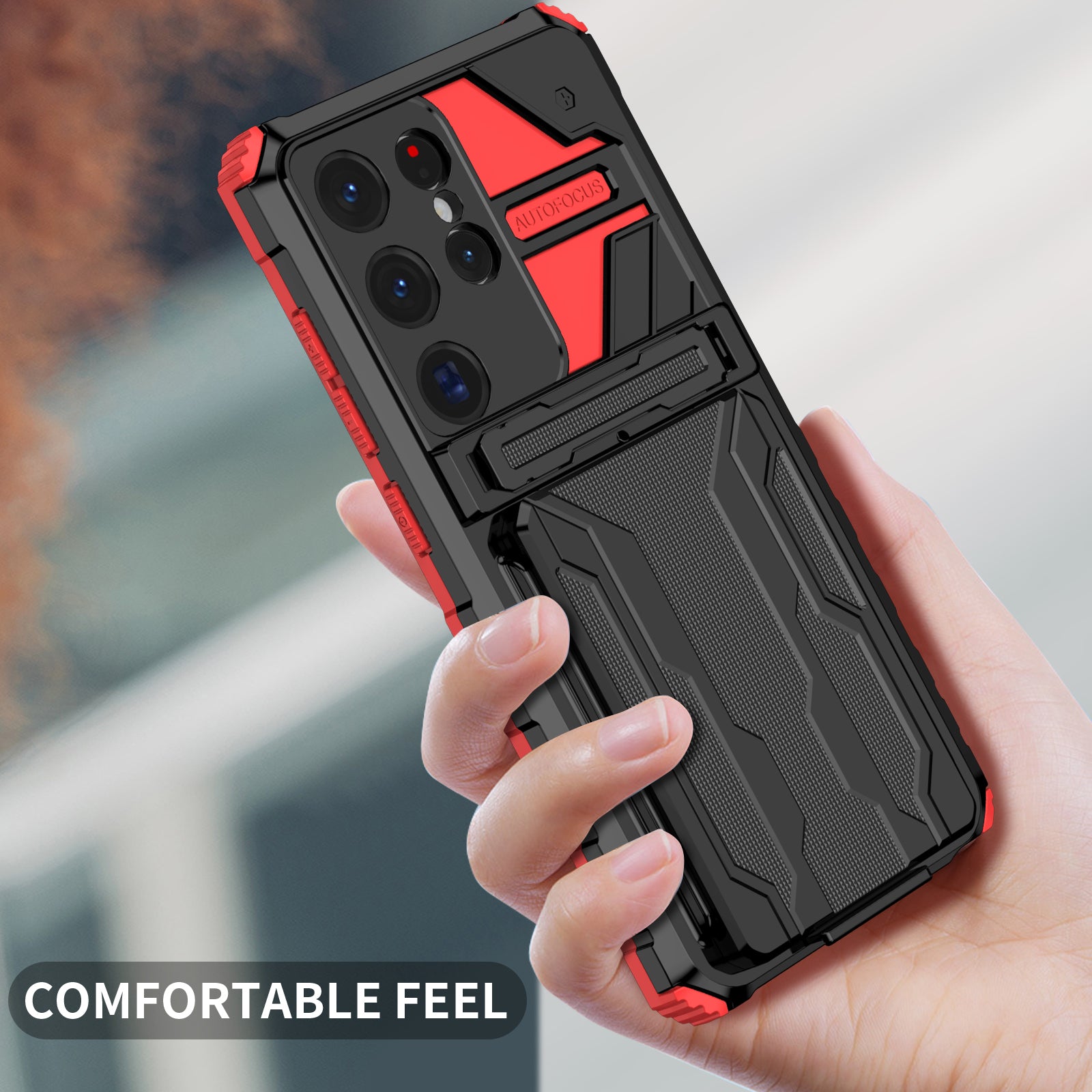Samsung S26 Ultra Heavy Duty Kickstand Card Holder Case Shockproof Red