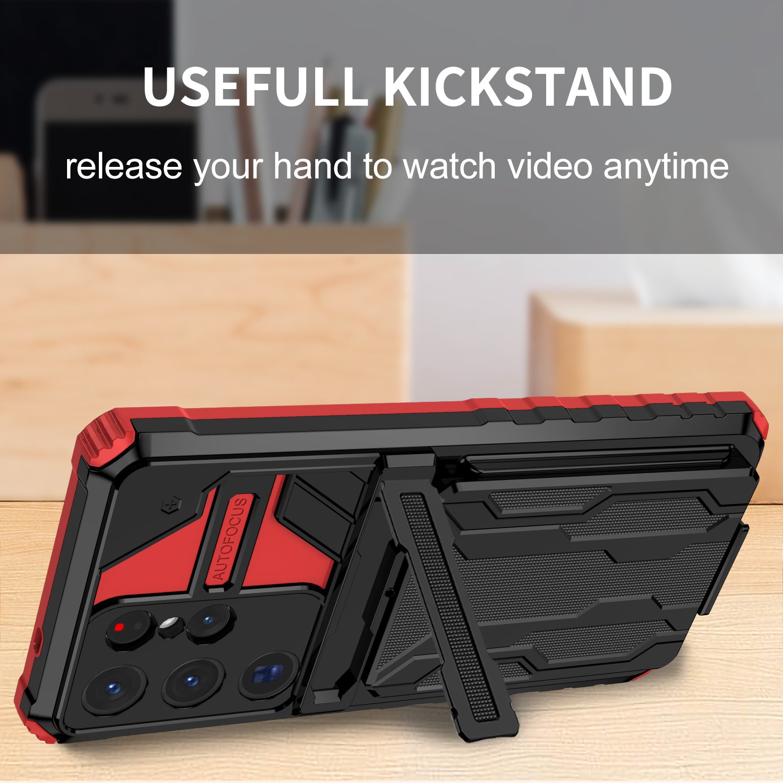Samsung S26 Ultra Heavy Duty Kickstand Card Holder Case Shockproof Red
