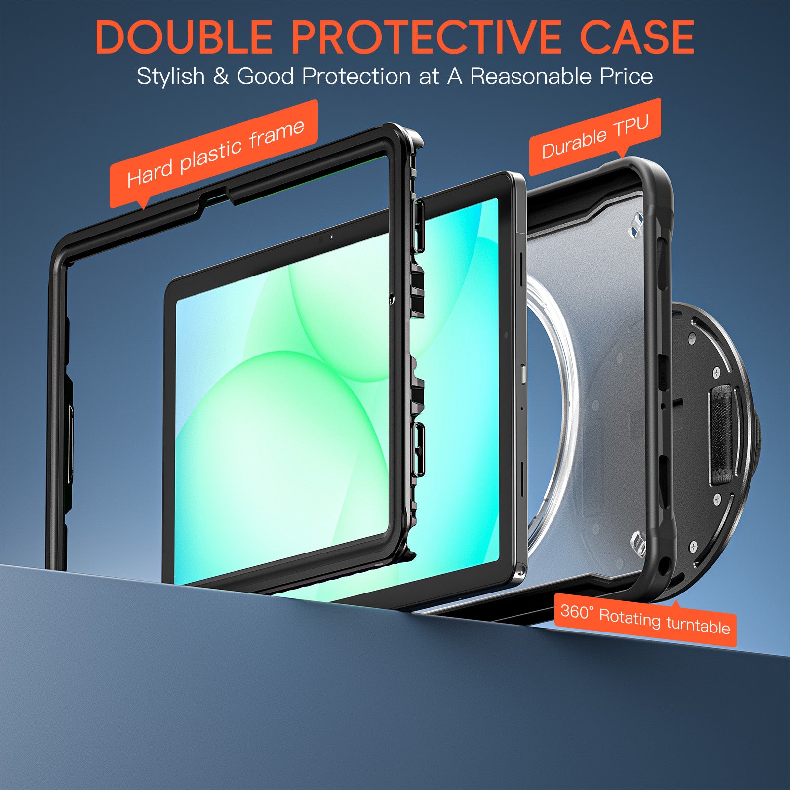 Samsung Tab A11+ A11 Plus Rugged Case - 360° Stand, Hand & Shoulder Strap - Shockproof - Black