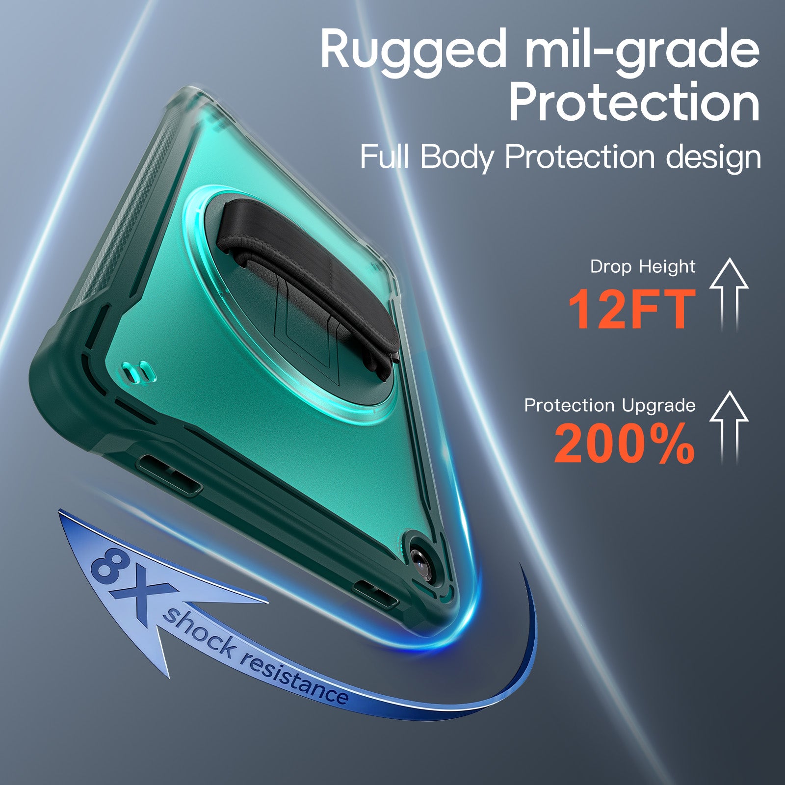 Samsung Tab A11+ A11 Plus Rugged Case - 360° Stand, Hand & Shoulder Strap - Shockproof - Green