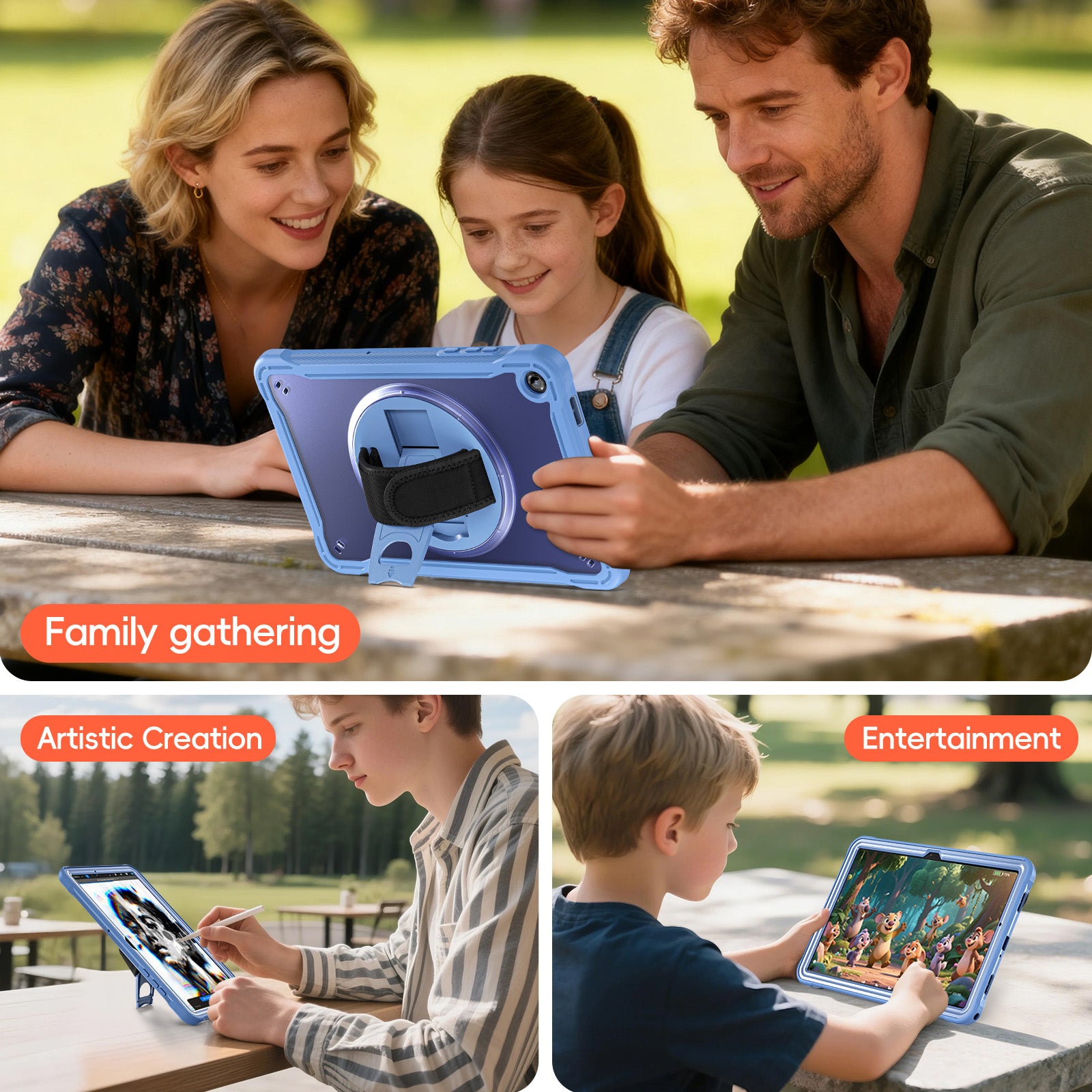 Samsung Tab A11+ A11 Plus Rugged Case - 360° Stand, Hand & Shoulder Strap - Shockproof - Lavender