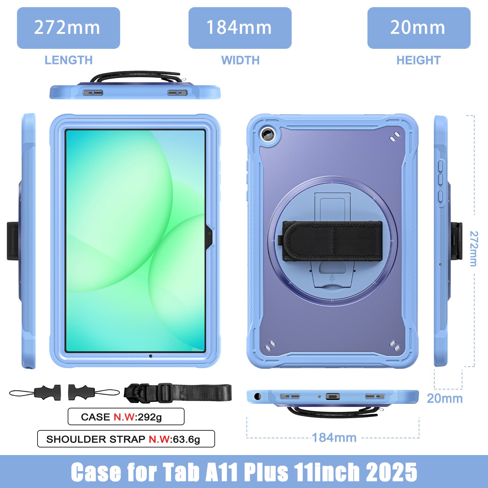 Samsung Tab A11+ A11 Plus Rugged Case - 360° Stand, Hand & Shoulder Strap - Shockproof - Lavender