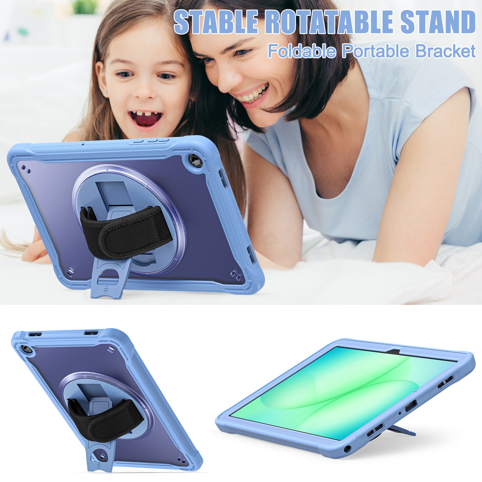 Samsung Tab A11+ A11 Plus Rugged Case - 360° Stand, Hand & Shoulder Strap - Shockproof - Lavender