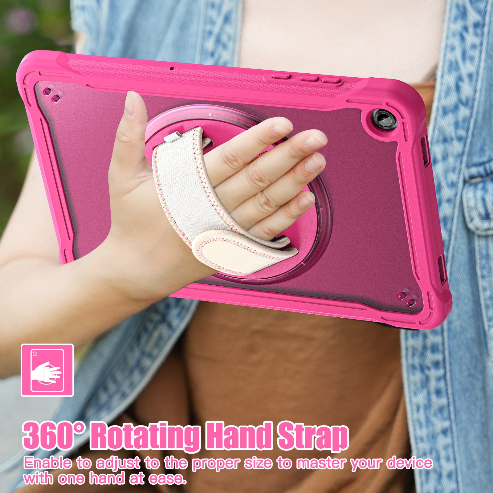 Samsung Tab A11+ A11 Plus Rugged Case - 360° Stand, Hand & Shoulder Strap - Shockproof - Rose