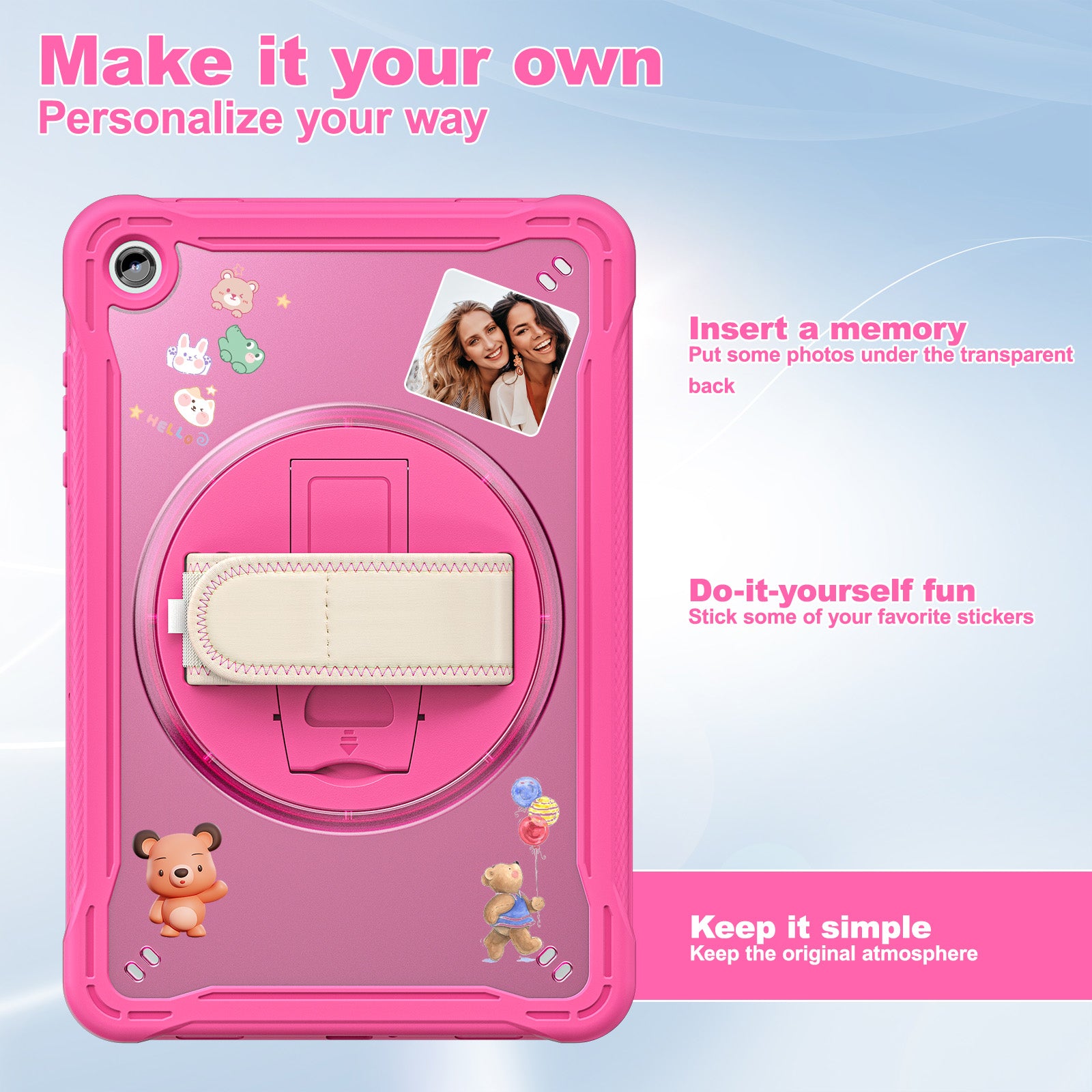 Samsung Tab A11+ A11 Plus Rugged Case - 360° Stand, Hand & Shoulder Strap - Shockproof - Rose