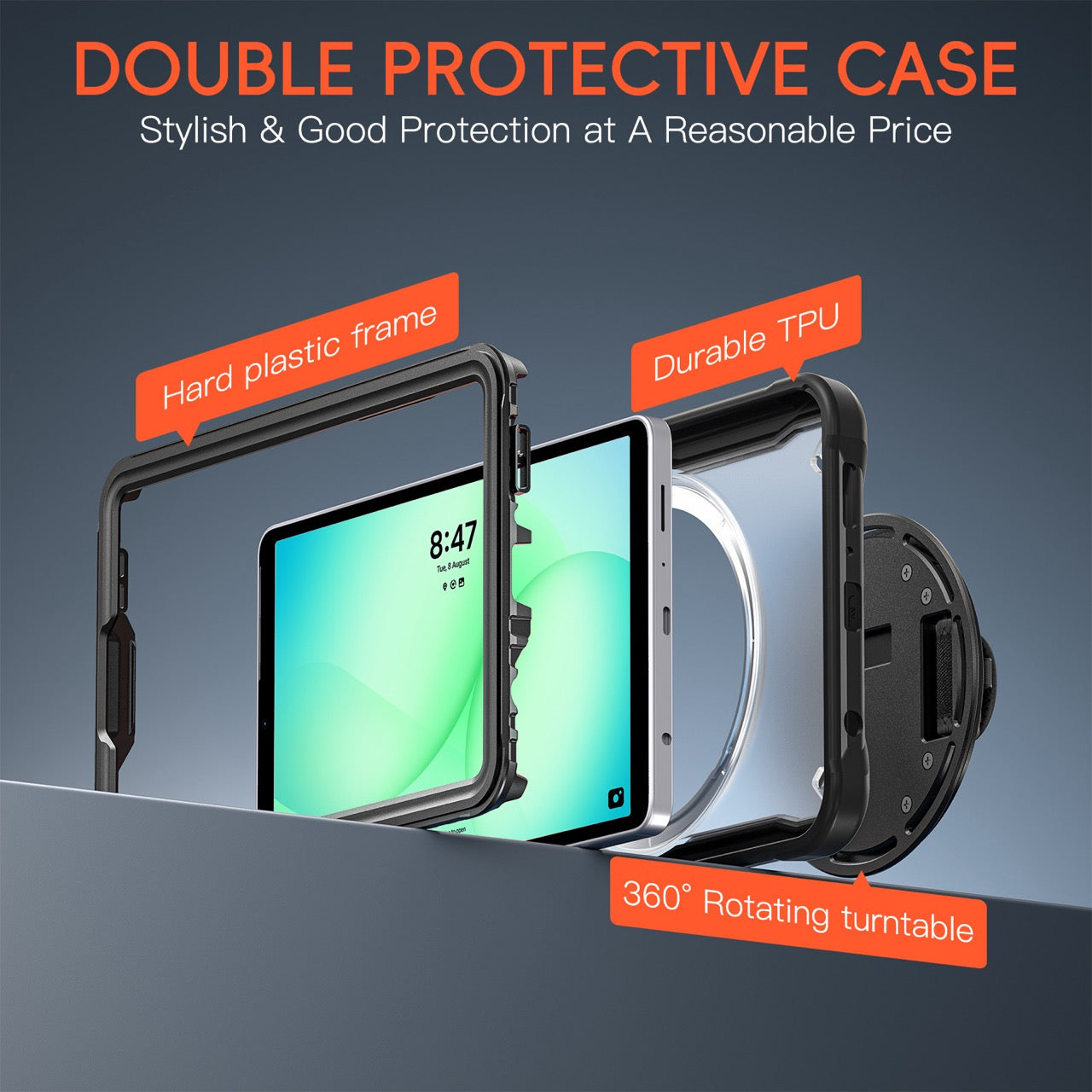 Samsung Tab A11 Rugged Case - 360° Stand, Hand & Shoulder Strap - Shockproof - Black