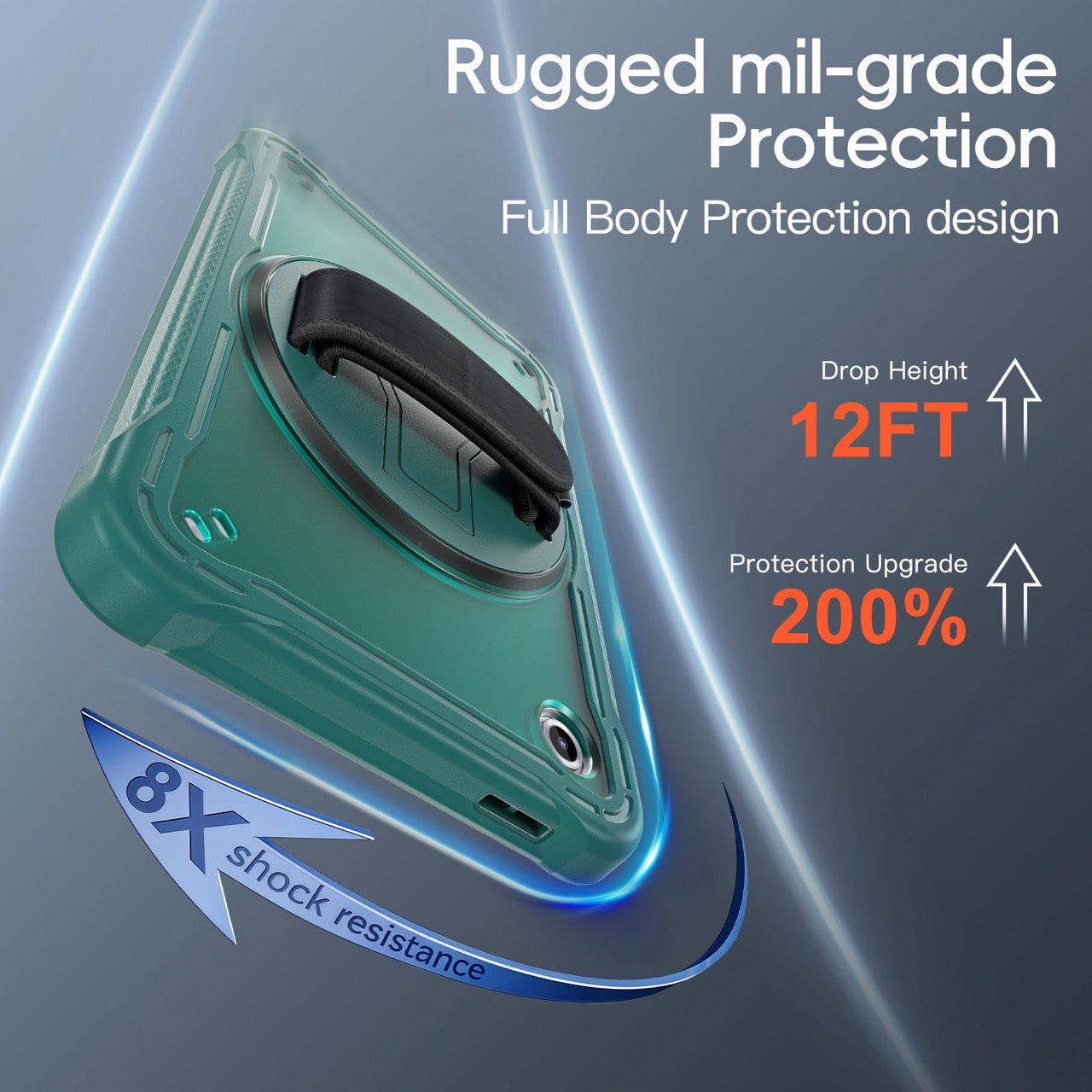 Samsung Tab A11 Rugged Case - 360° Stand, Hand & Shoulder Strap - Shockproof - Green