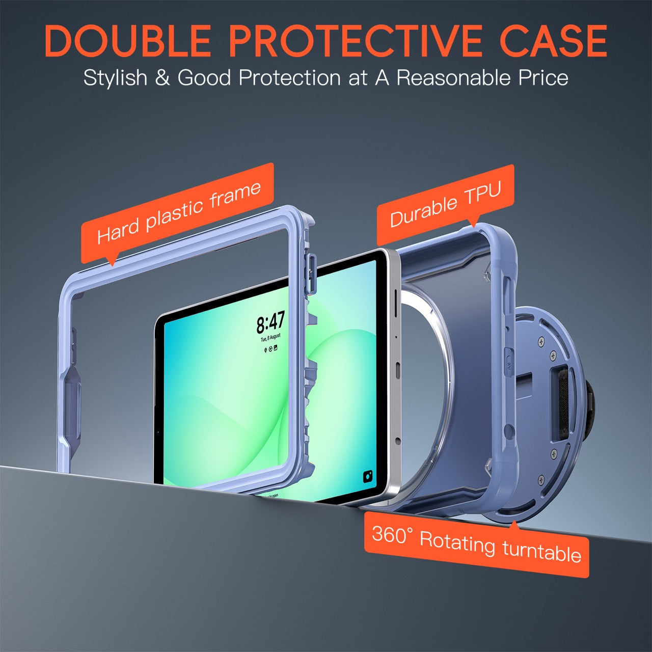 Samsung Tab A11 Rugged Case - 360° Stand, Hand & Shoulder Strap - Shockproof - Lavender