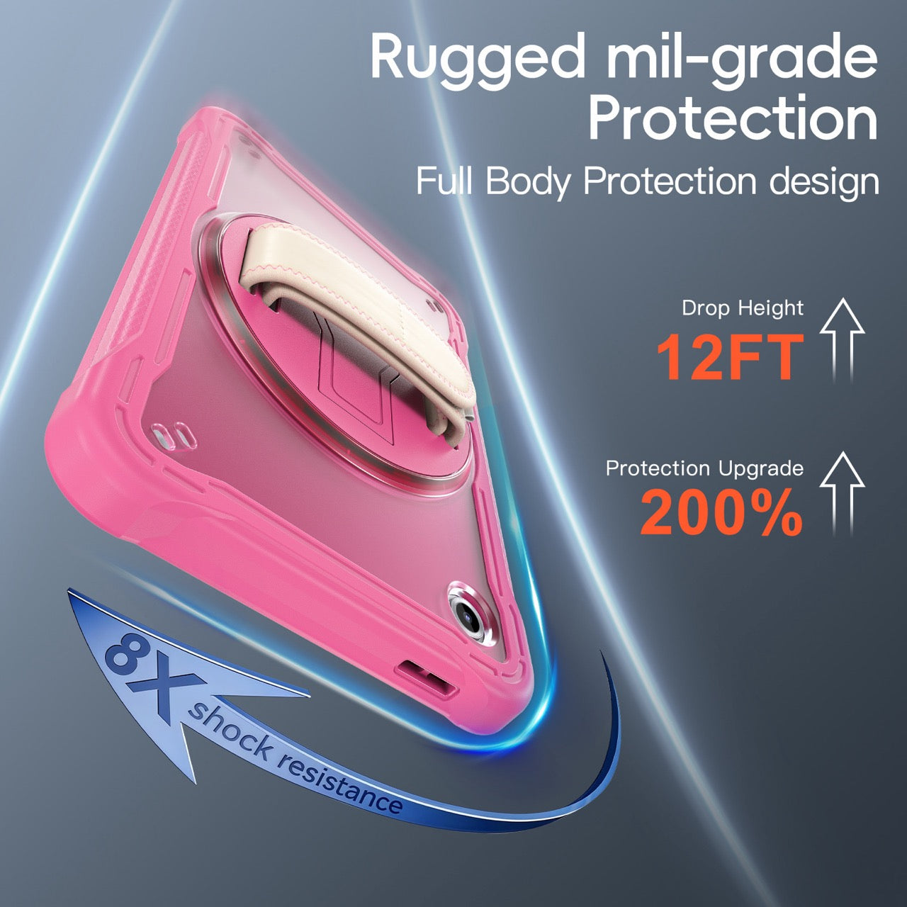 Samsung Tab A11 Rugged Case - 360° Stand, Hand & Shoulder Strap - Shockproof - Rose