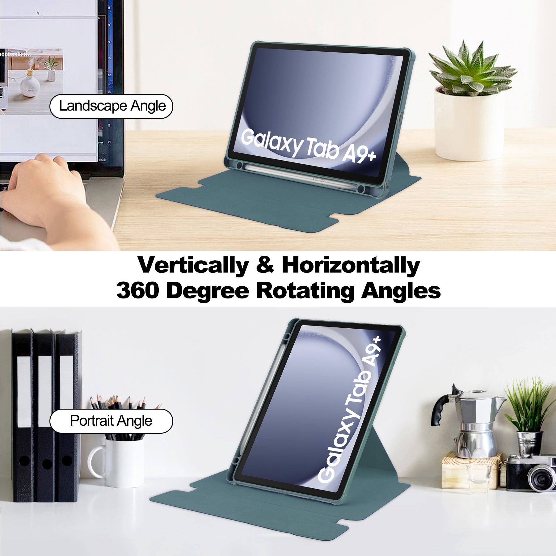 Samsung Galaxy Tab A9 Plus A9+ 360° Rotating Keyboard Case with Pencil Holder Teal