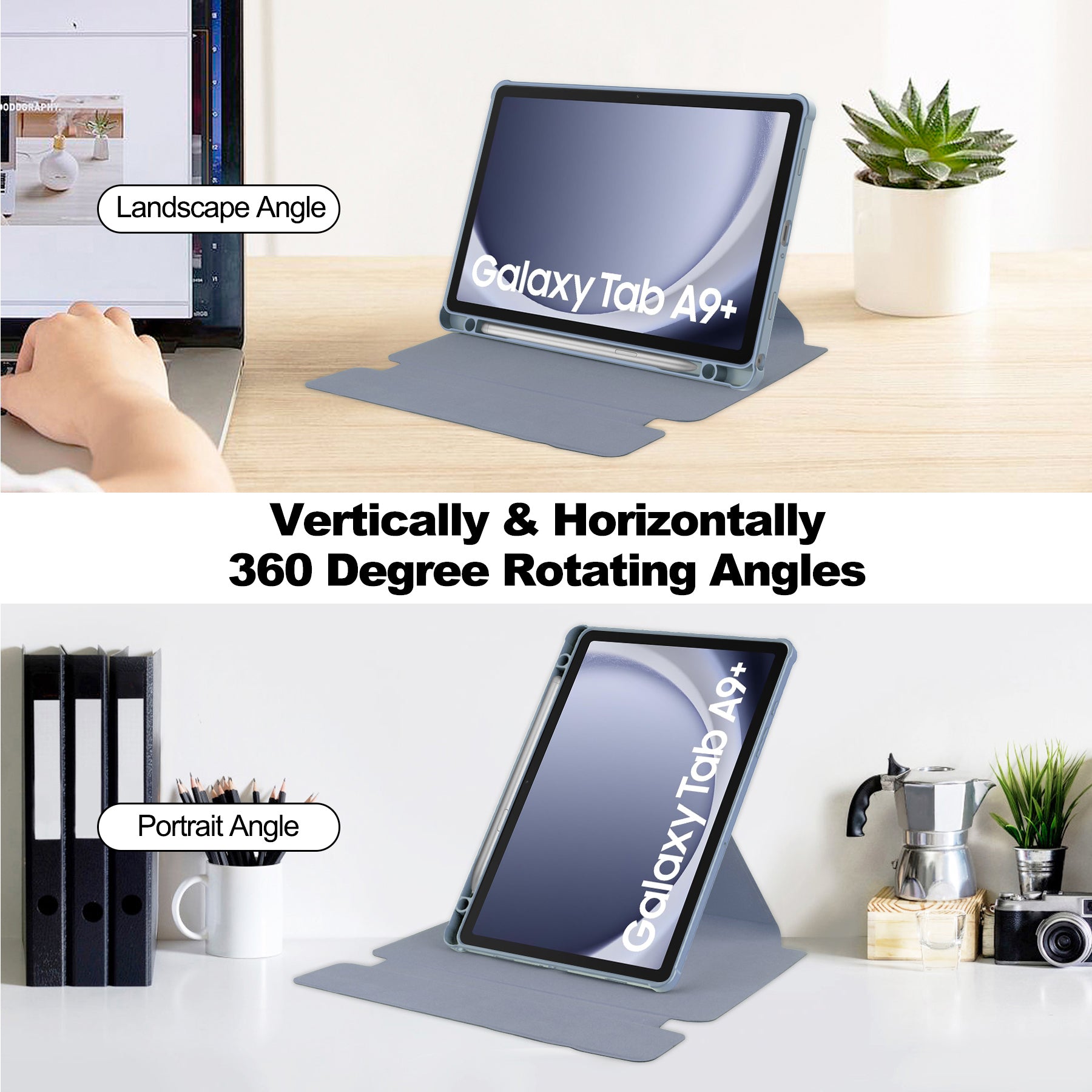 Samsung Galaxy Tab A9 Plus A9+ 360° Rotating Keyboard Case with Pencil Holder Lavender