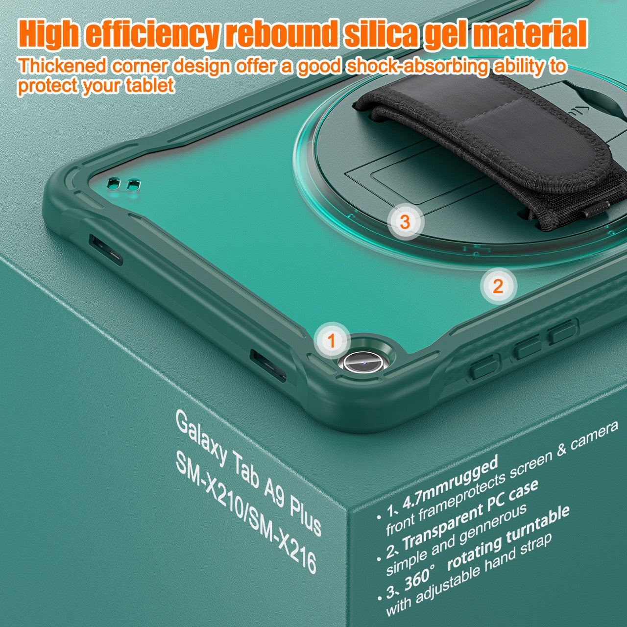 Samsung Tab A9+ A9 Plus Rugged Case - 360° Stand, Hand & Shoulder Strap - Shockproof - Green