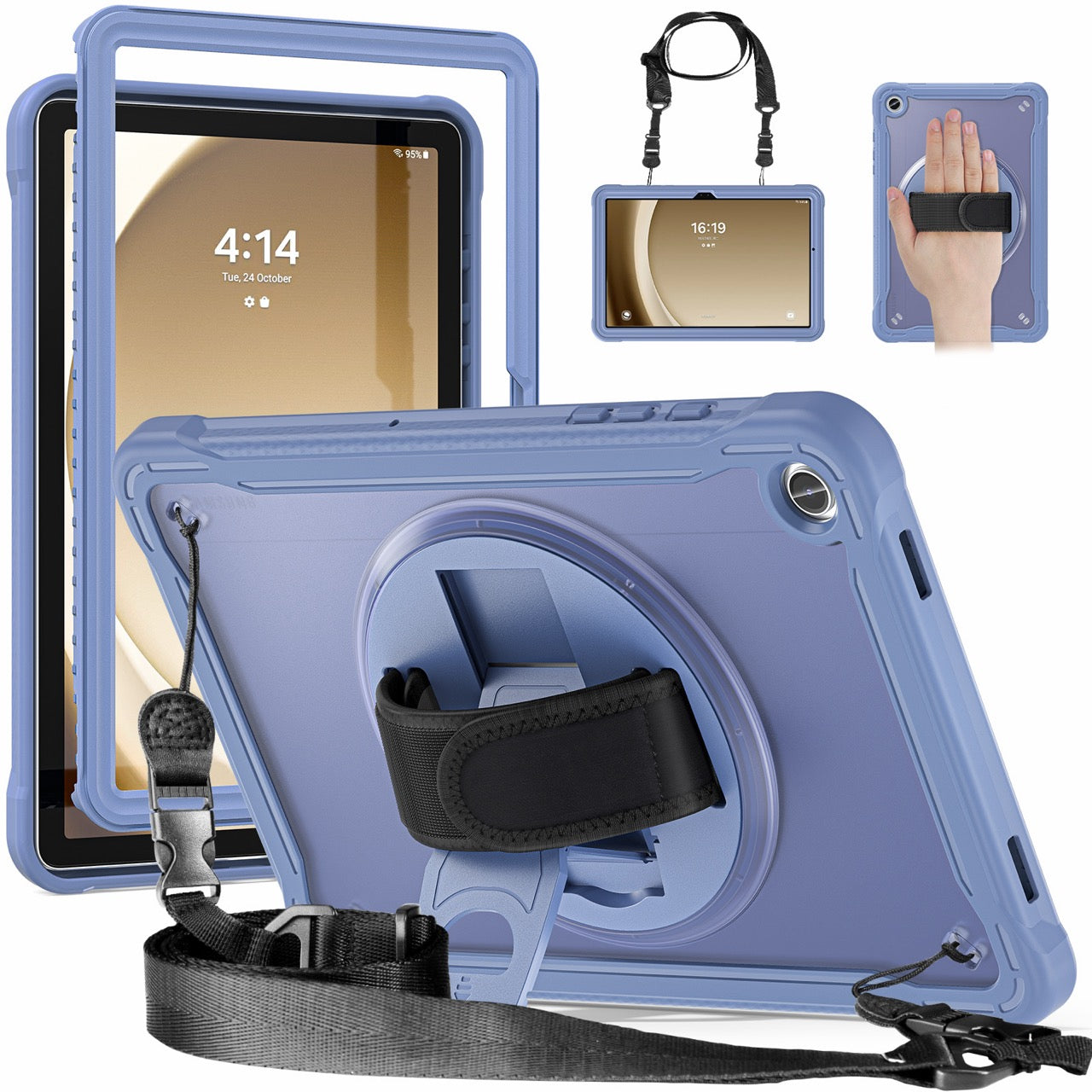 Samsung Tab A9+ A9 Plus Rugged Case - 360° Stand, Hand & Shoulder Strap - Shockproof - Lavender
