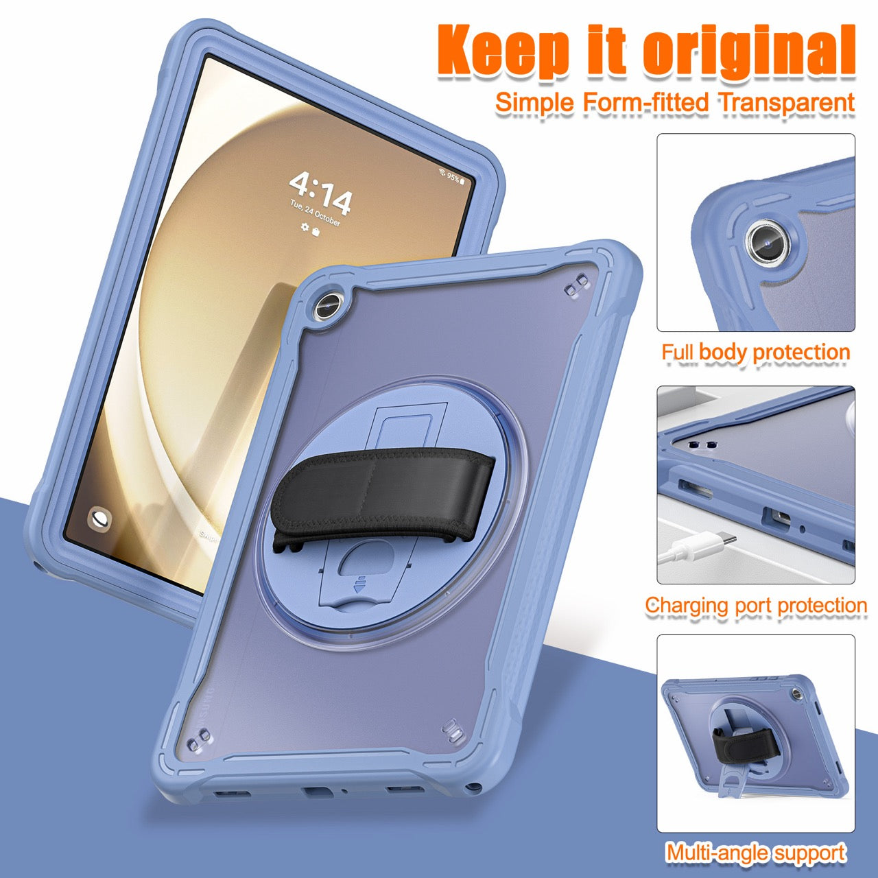 Samsung Tab A9+ A9 Plus Rugged Case - 360° Stand, Hand & Shoulder Strap - Shockproof - Lavender