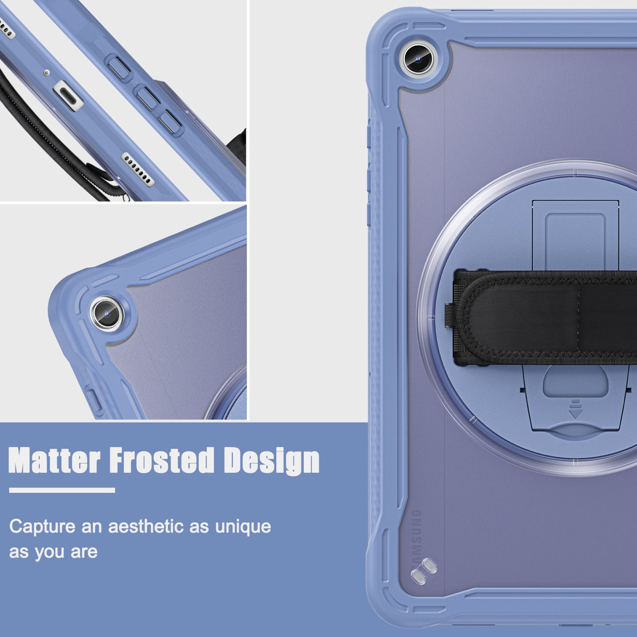Samsung Tab A9+ A9 Plus Rugged Case - 360° Stand, Hand & Shoulder Strap - Shockproof - Lavender