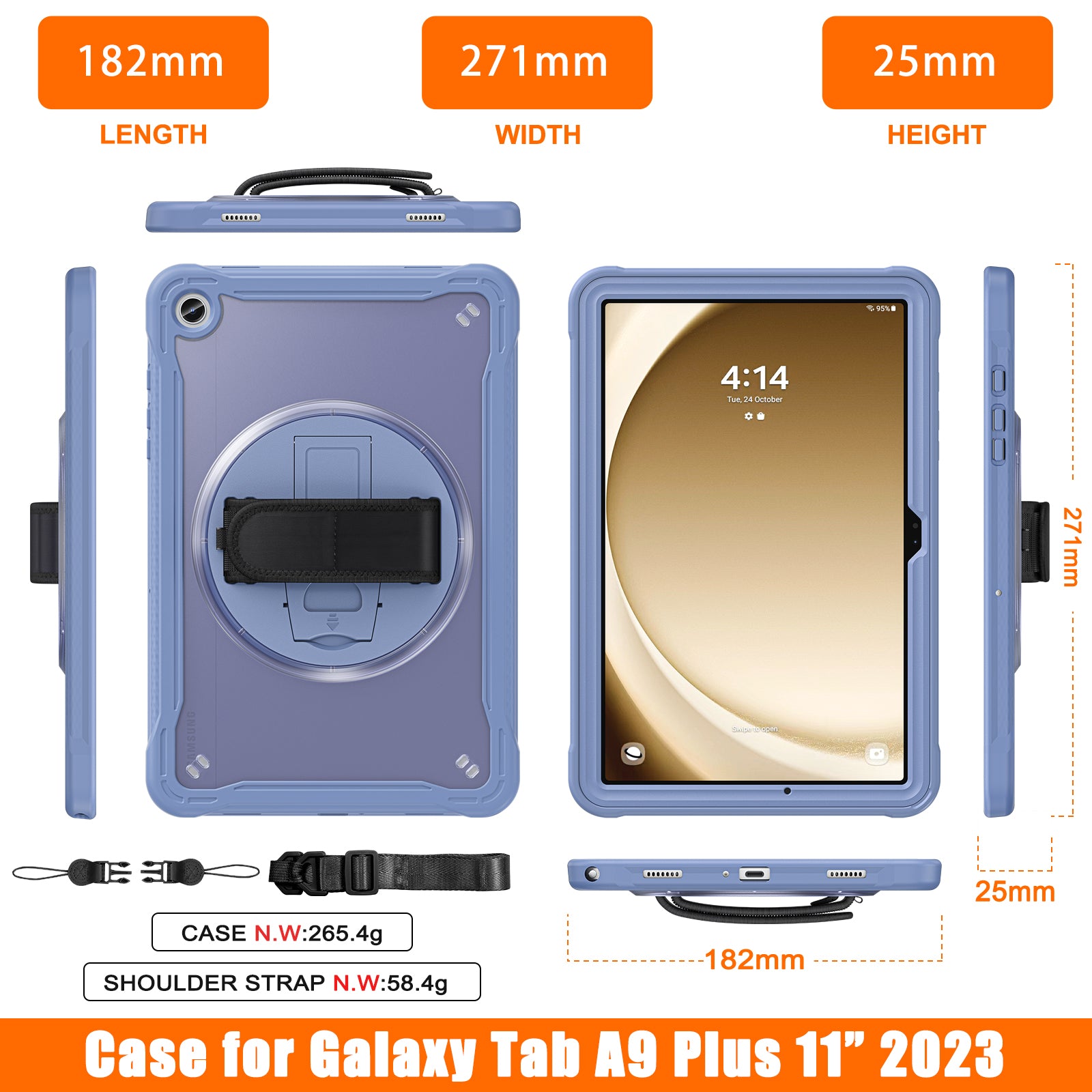 Samsung Tab A9+ A9 Plus Rugged Case - 360° Stand, Hand & Shoulder Strap - Shockproof - Lavender
