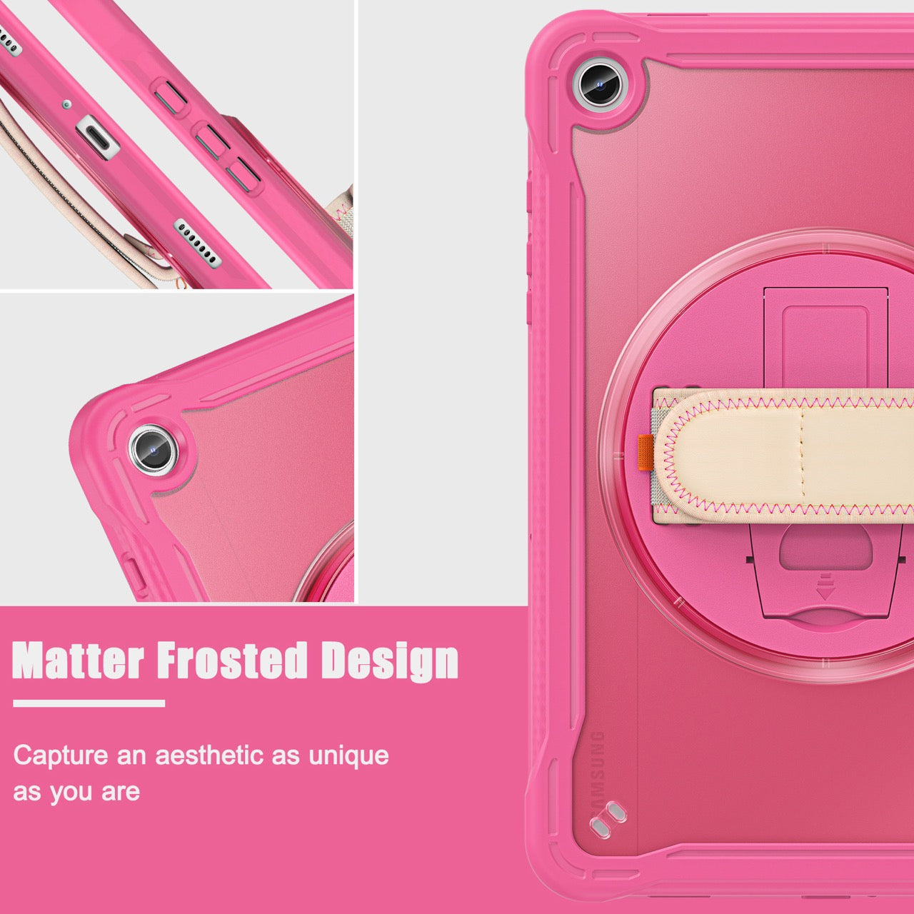 Samsung Tab A9+ A9 Plus Rugged Case - 360° Stand, Hand & Shoulder Strap - Shockproof - Rose