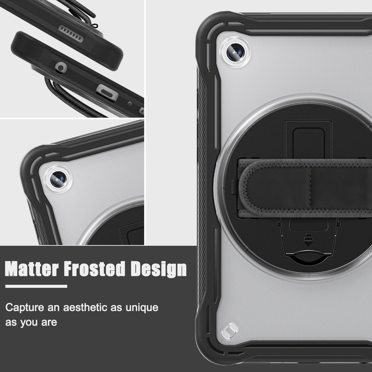 Samsung Tab A9 Rugged Case - 360° Stand, Hand & Shoulder Strap - Shockproof - Black