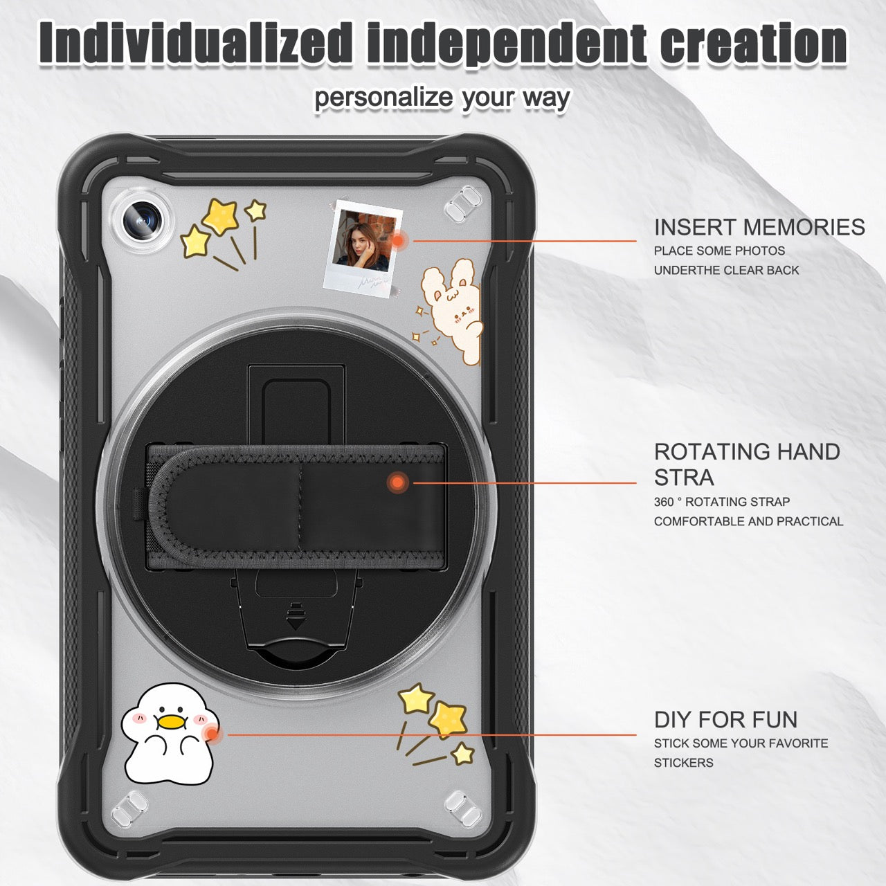 Samsung Tab A9 Rugged Case - 360° Stand, Hand & Shoulder Strap - Shockproof - Black