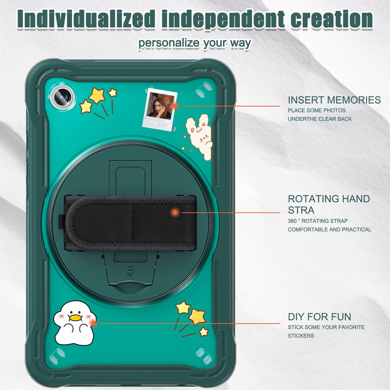 Samsung Tab A9 Rugged Case - 360° Stand, Hand & Shoulder Strap - Shockproof - Green