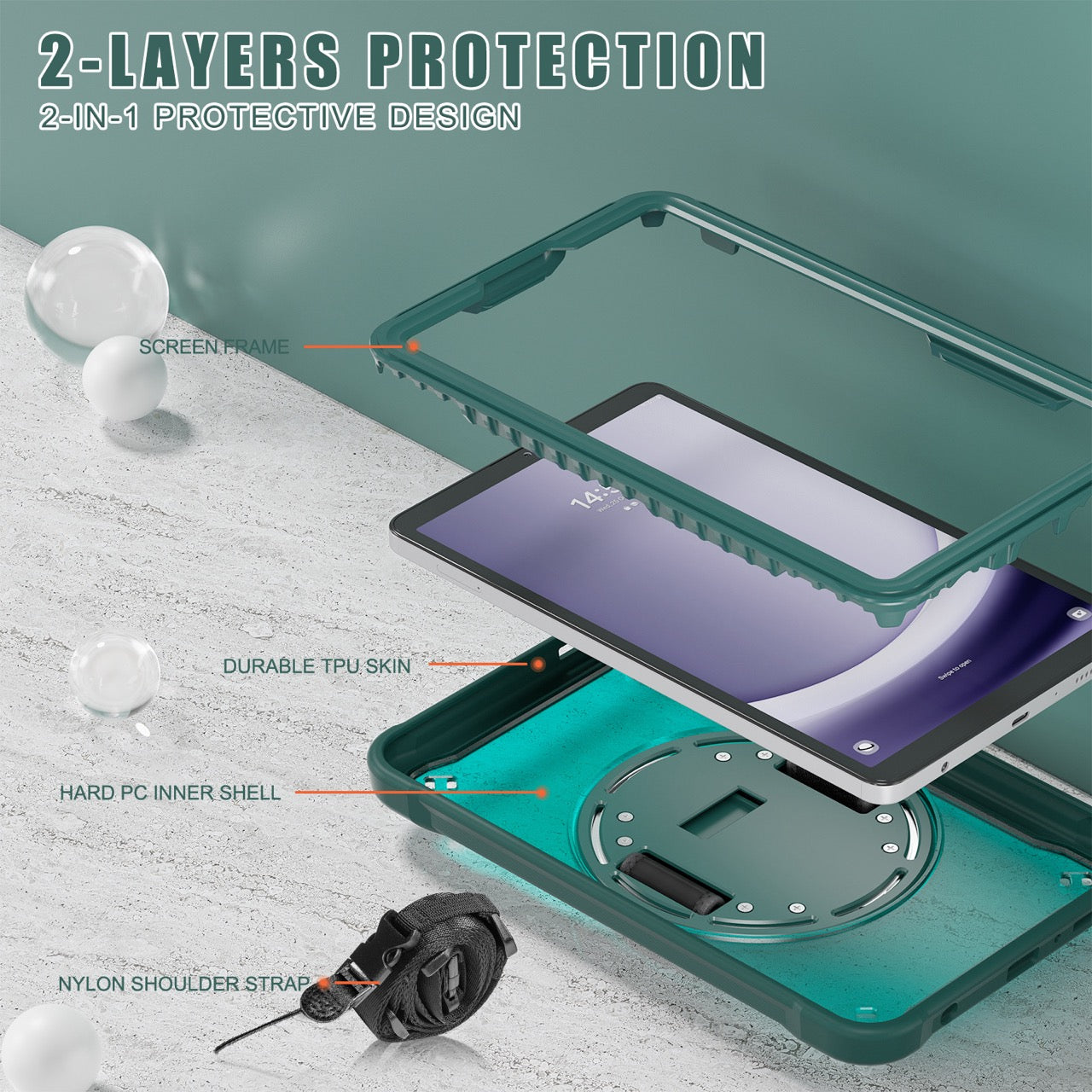 Samsung Tab A9 Rugged Case - 360° Stand, Hand & Shoulder Strap - Shockproof - Green