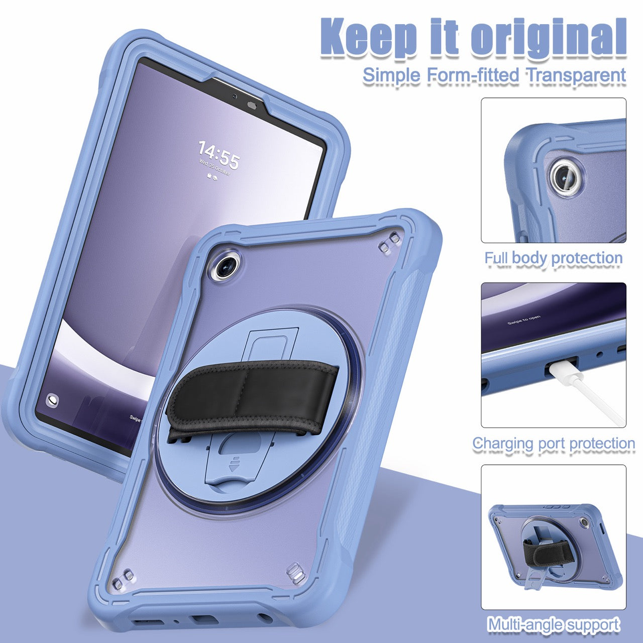 Samsung Tab A9 Rugged Case - 360° Stand, Hand & Shoulder Strap - Shockproof - Lavender