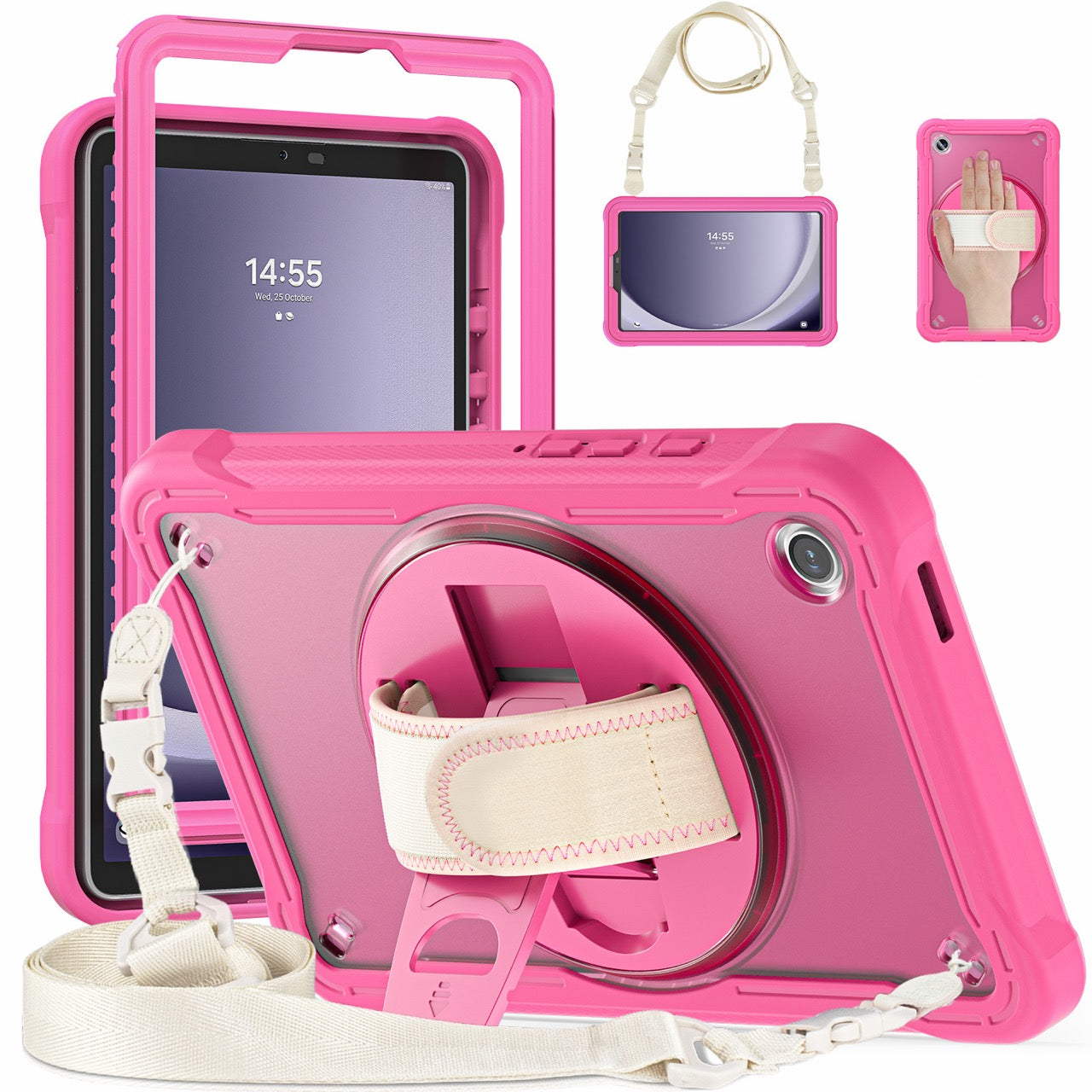 Samsung Tab A9 Rugged Case - 360° Stand, Hand & Shoulder Strap - Shockproof - Rose