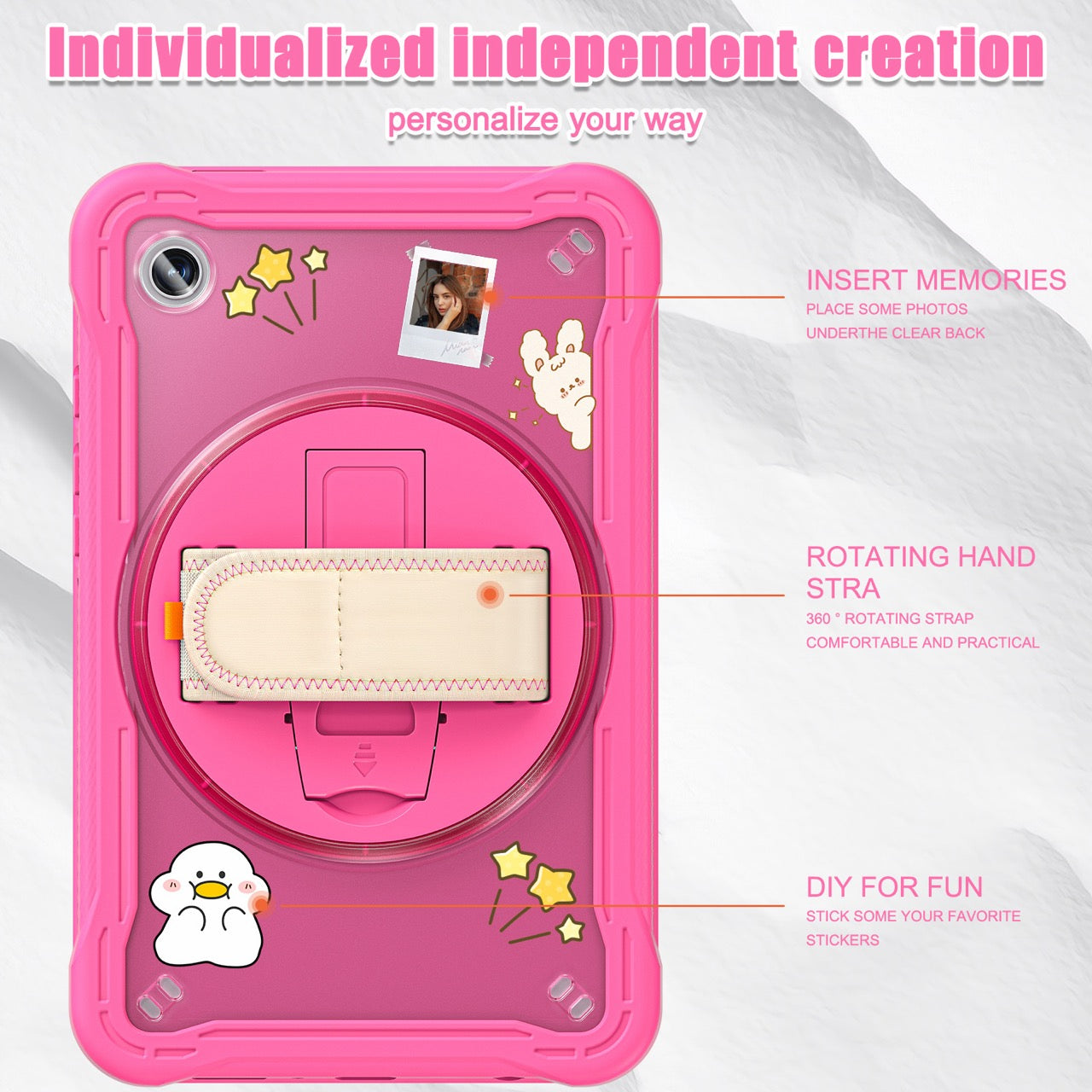Samsung Tab A9 Rugged Case - 360° Stand, Hand & Shoulder Strap - Shockproof - Rose