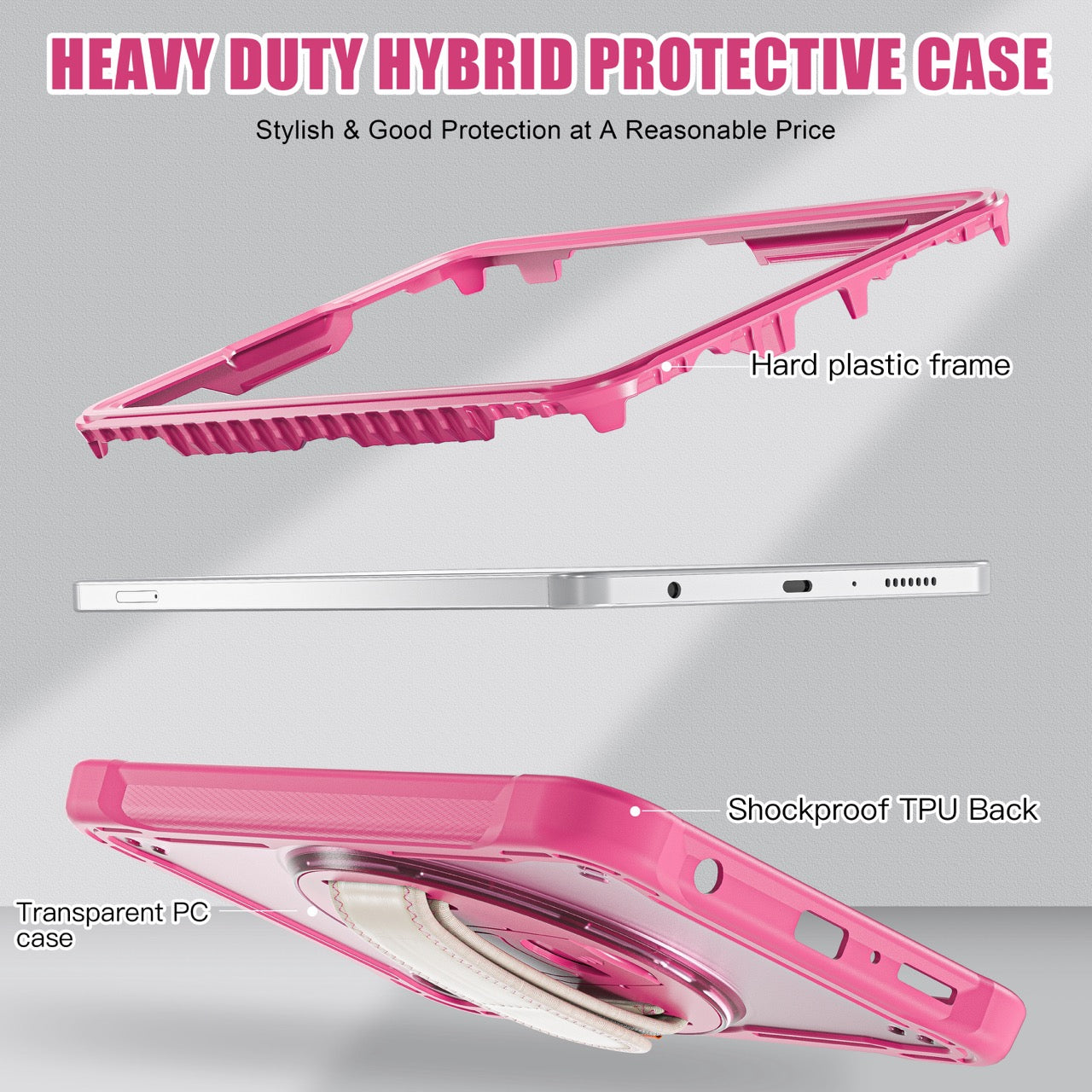 Samsung Tab A9 Rugged Case - 360° Stand, Hand & Shoulder Strap - Shockproof - Rose