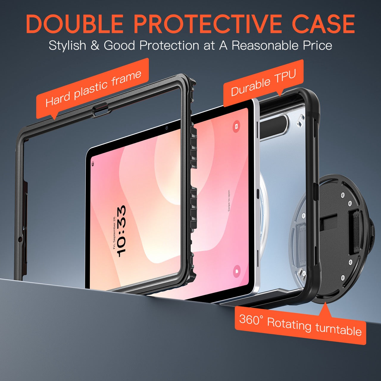 Samsung Tab S11 Rugged Case - 360° Stand, Hand & Shoulder Strap - Shockproof - Black