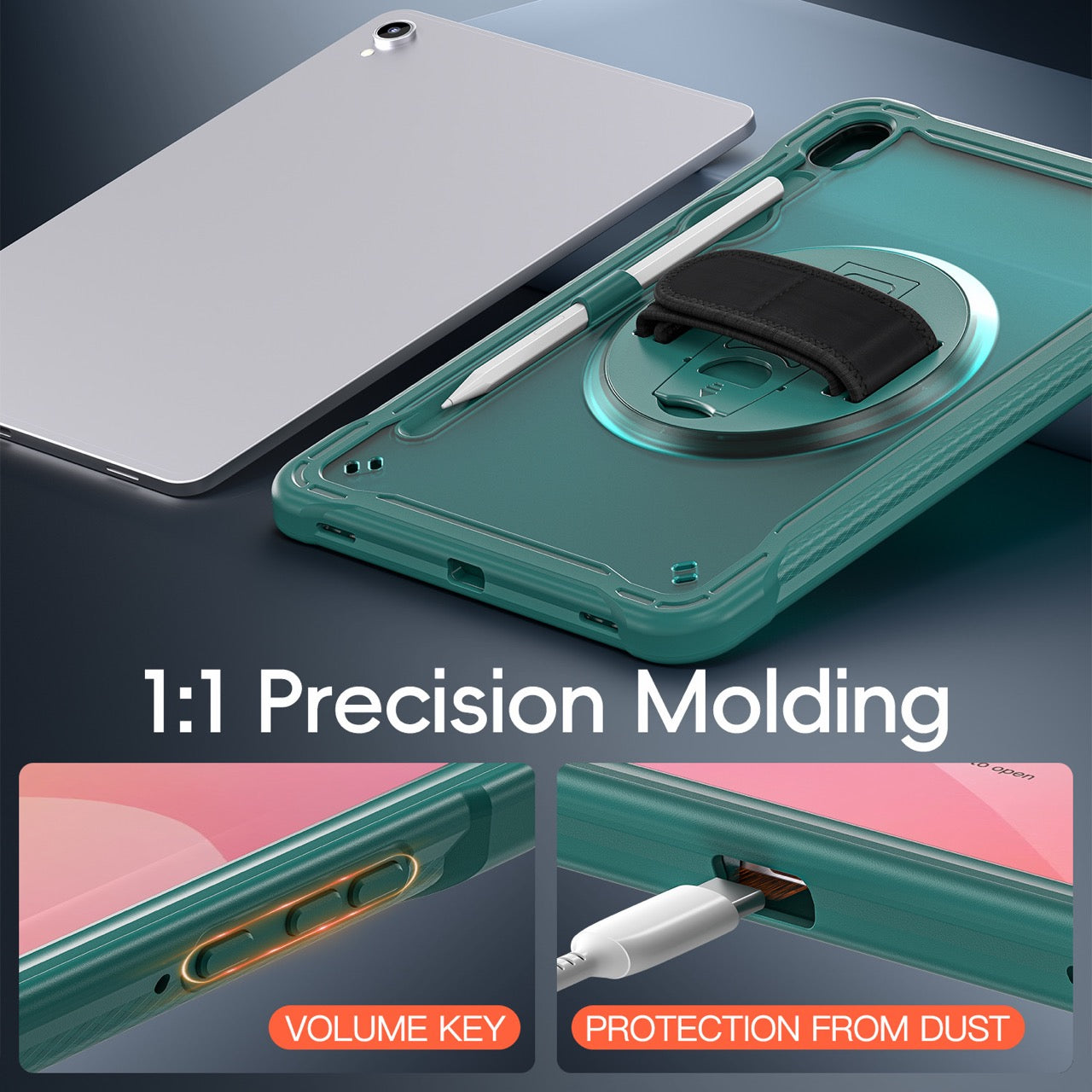 Samsung Tab S11 Rugged Case - 360° Stand, Hand & Shoulder Strap - Shockproof - Green